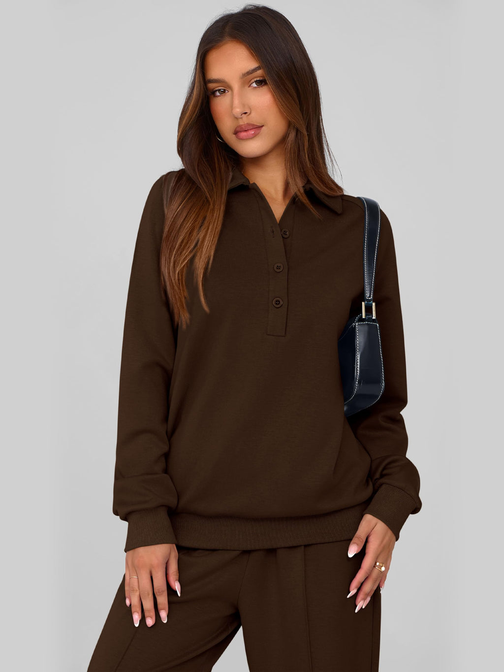 PRETTYGARDEN Women Fall 2 Piece Outfits Sweatsuits Lounge Sets Quarter Button Long Sleeve Sweatshirt, Wide Leg Sweat Pants, Casual 2 Piece Sets Tracksuit, Airport Travel Outfits for Women