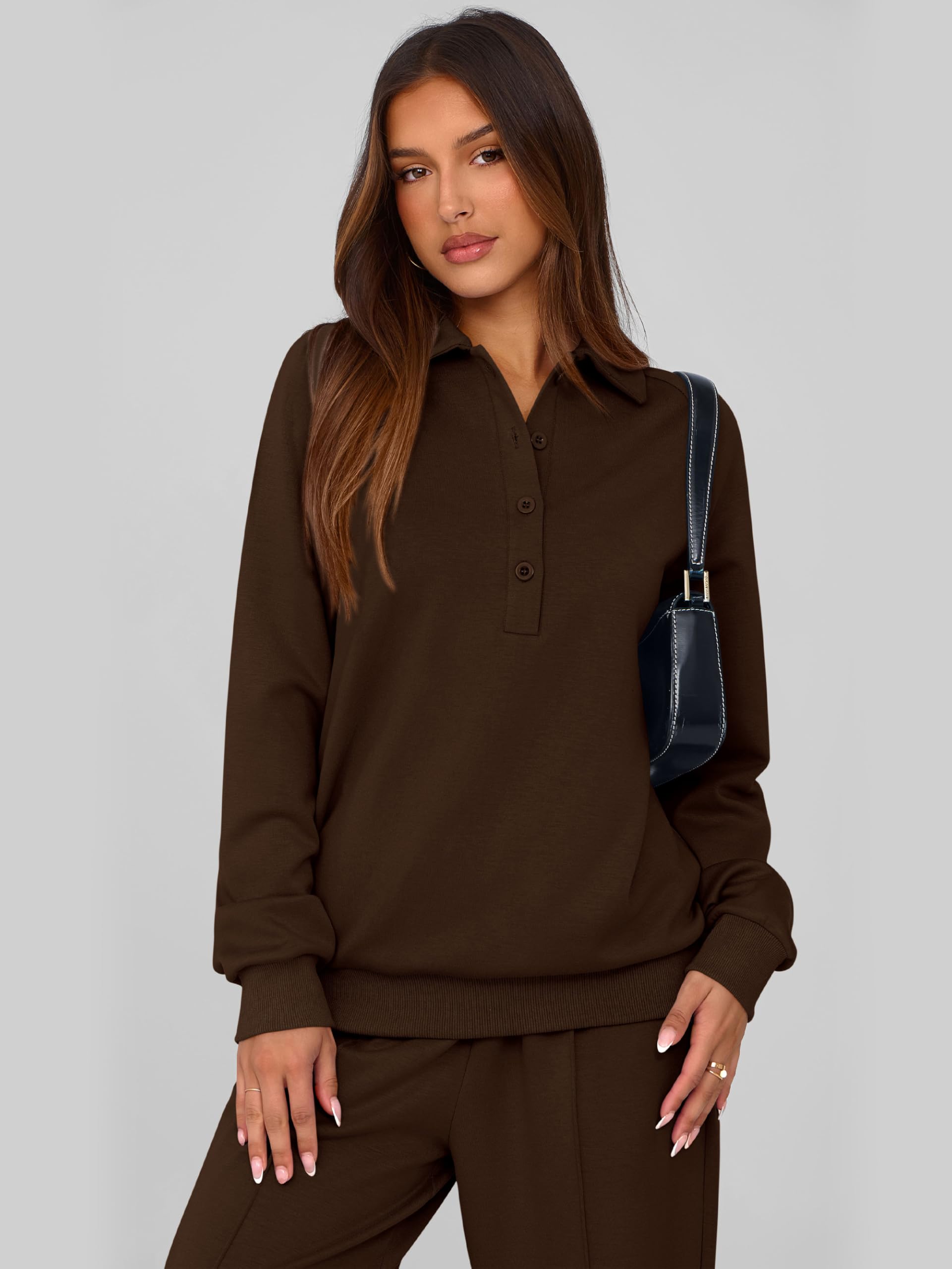 PRETTYGARDEN Women Fall 2 Piece Outfits Sweatsuits Lounge Sets Quarter Button Long Sleeve Sweatshirt, Wide Leg Sweat Pants, Casual 2 Piece Sets Tracksuit, Airport Travel Outfits for Women