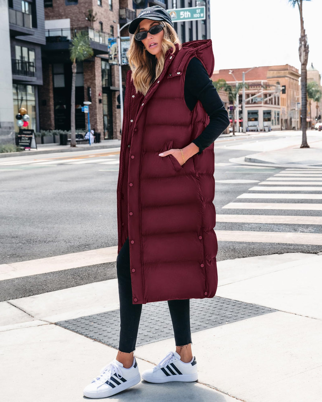 FreshPretty Long Puffer Vest Women Quilted Hooded Button Down Zip Up Sleeveless Vests Outerwear Padded Jacket Fall Winter Coat