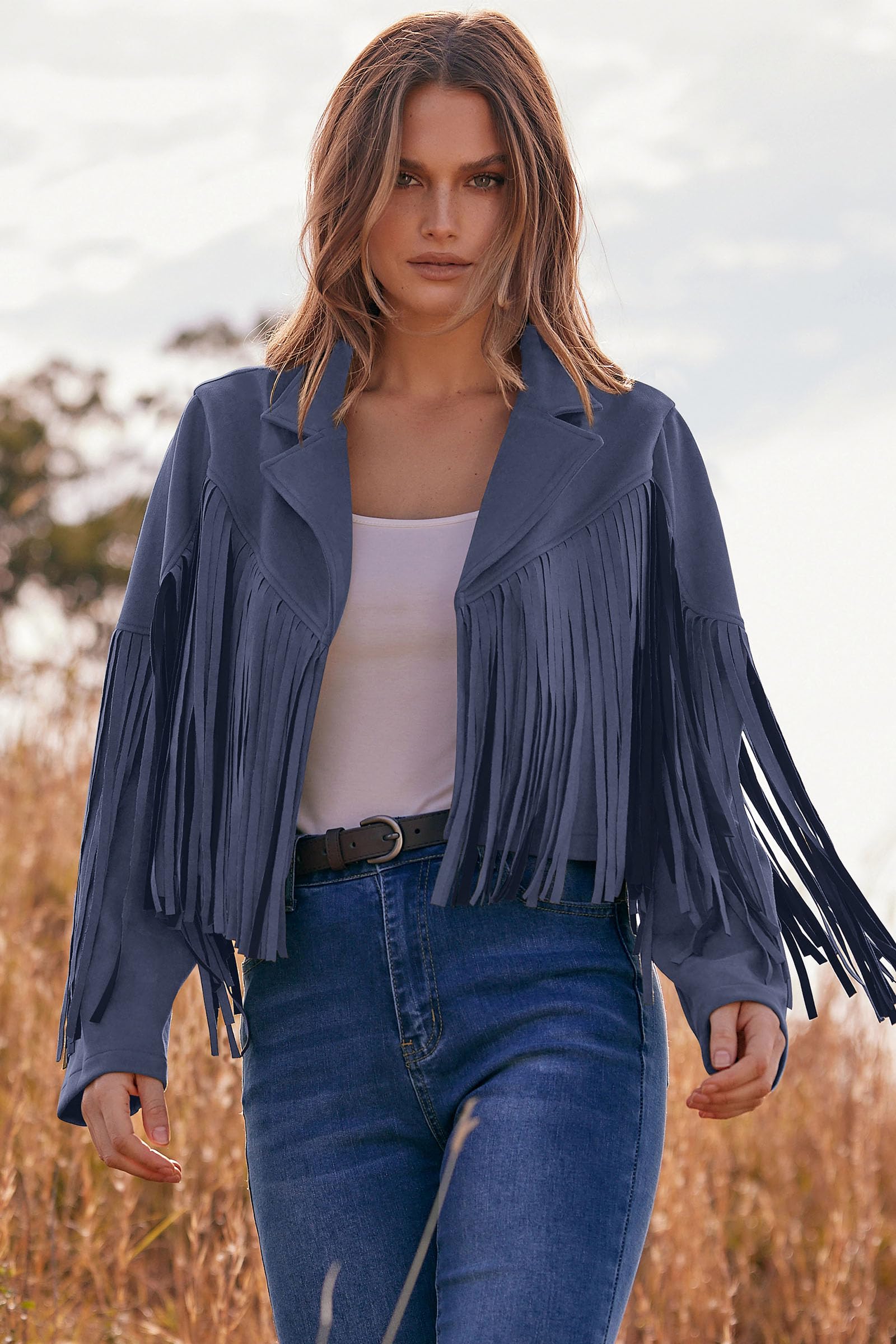 PRETTYGARDEN Women's Fringe Faux Suede Leather Jackets Fall Fashion Tassel Motorcycle Cropped Coats