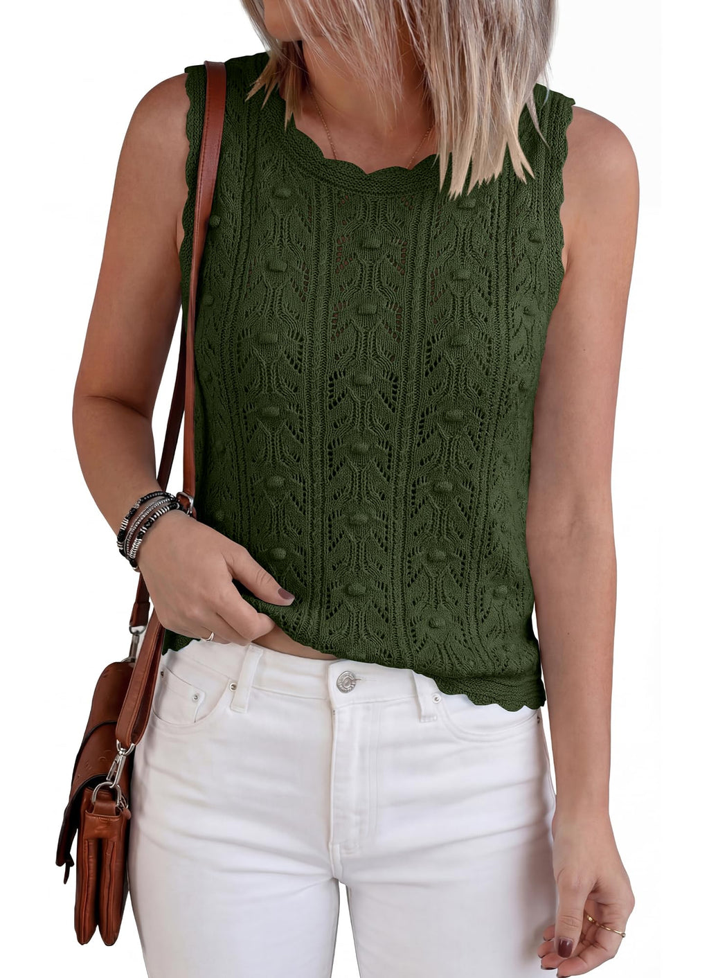 BTFBM Crochet Tops for Women Sleeveless Knit Sweater Vest Tank Top Summer Spring Cover Ups Beach Vacation Clothes