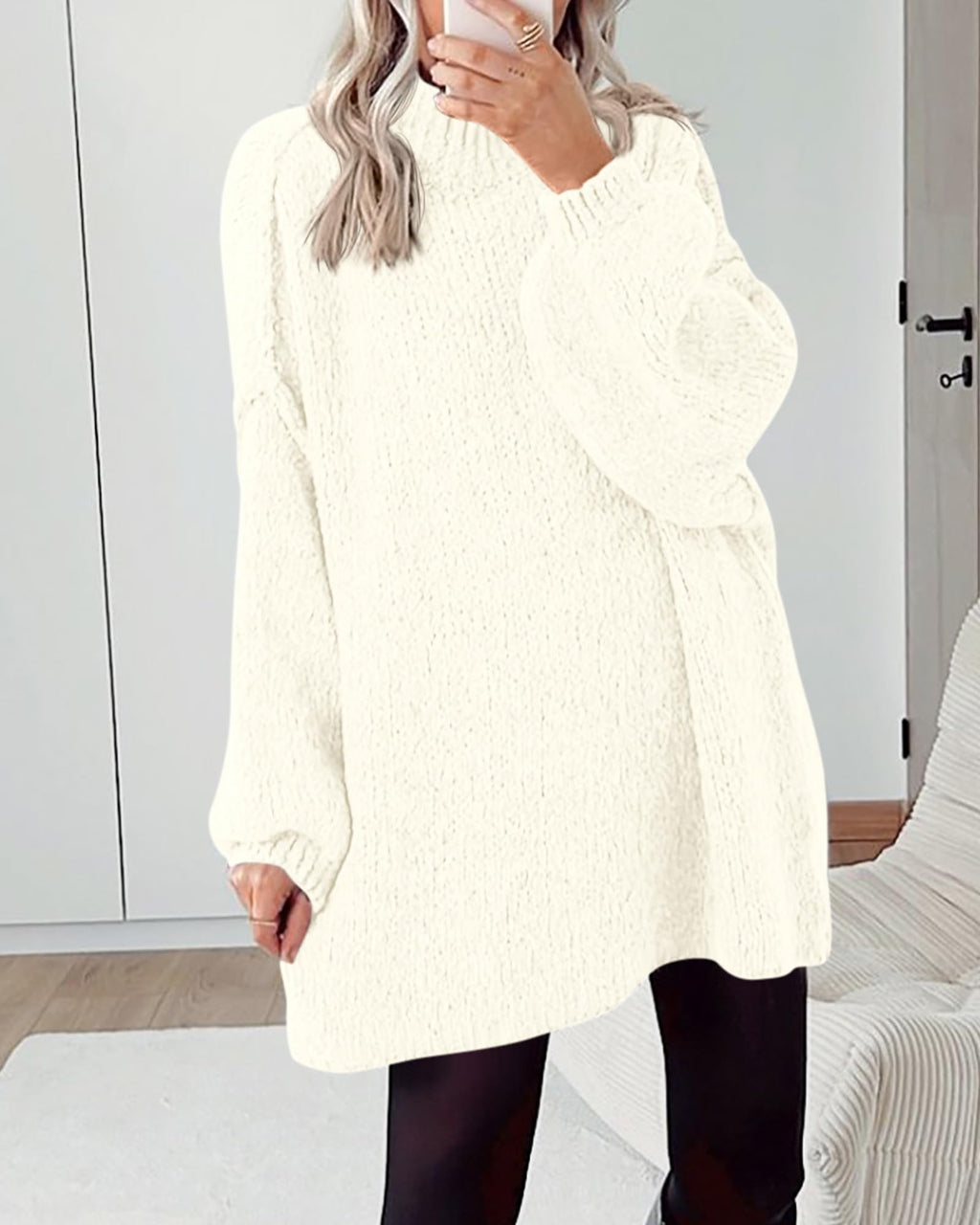 BTFBM Sweaters for Women Fall Long Sleeve Mock Neck Cable Knit Oversized Sweater Pullover Tops Thick Winter Clothes