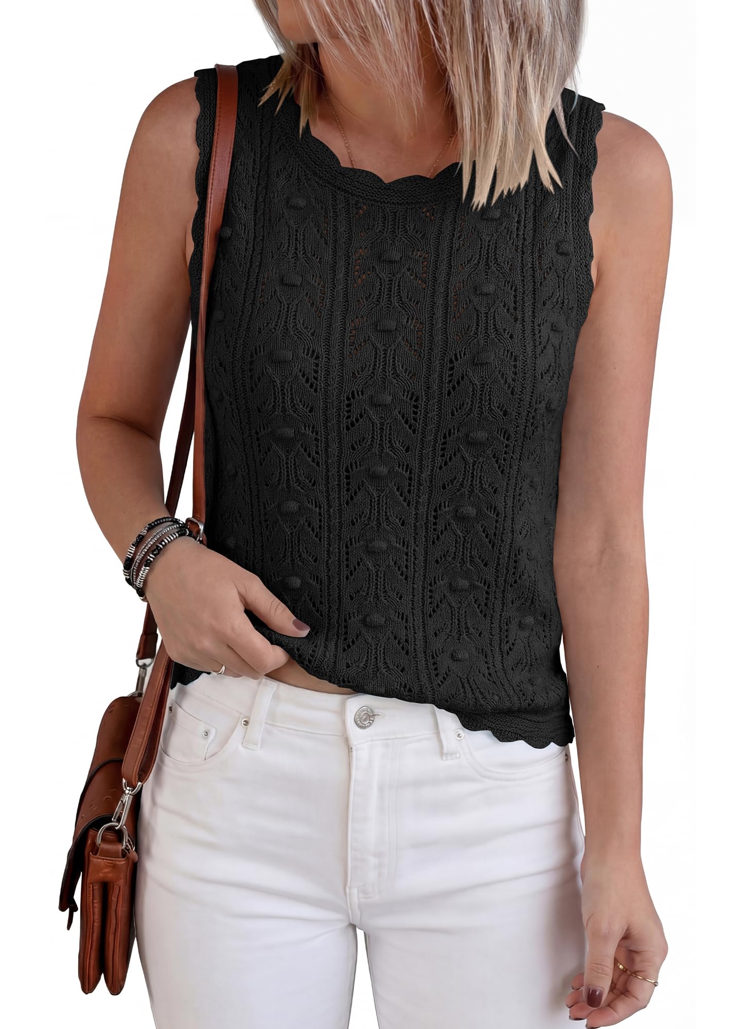 BTFBM Crochet Tops for Women Sleeveless Knit Sweater Vest Tank Top Summer Spring Cover Ups Beach Vacation Clothes