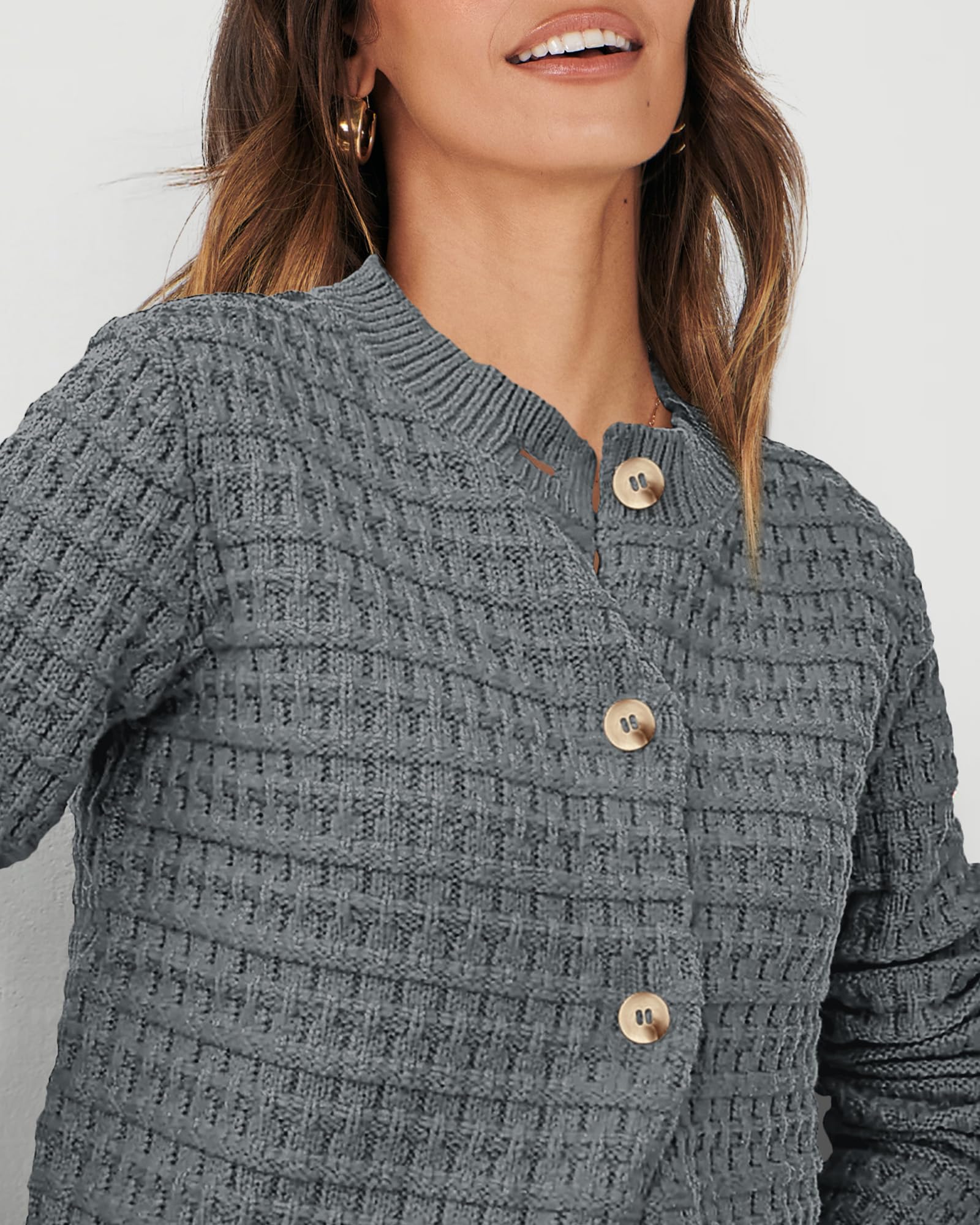 PRETTYGARDEN Women's Knit Cardigan Sweaters Casual Long Sleeve Open Front Button Down Trendy Jackets Outerwear