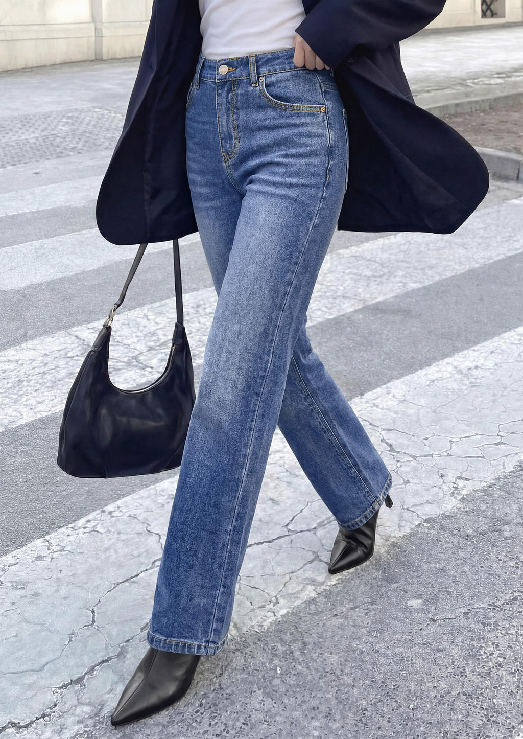 PRETTYGARDEN Womens Jeans Straight Leg Stretchy High Waist | Classic Rigid Structured Tummy Control Pants with Practical Pockets, Ideal for Business Office, Daily Casual, Back to School