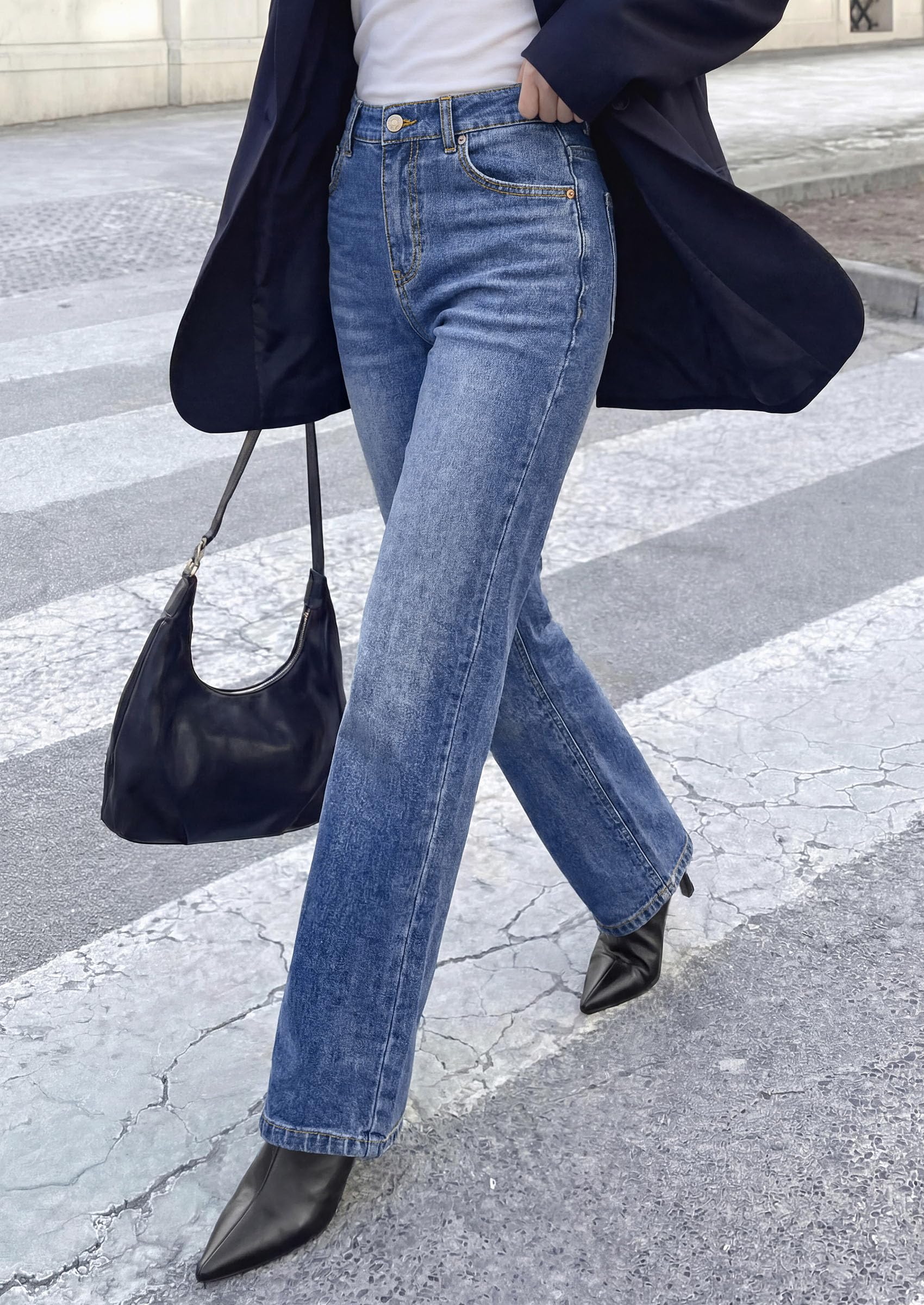 PRETTYGARDEN Womens Jeans Straight Leg Stretchy High Waist | Classic Rigid Structured Tummy Control Pants with Practical Pockets, Ideal for Business Office, Daily Casual, Back to School