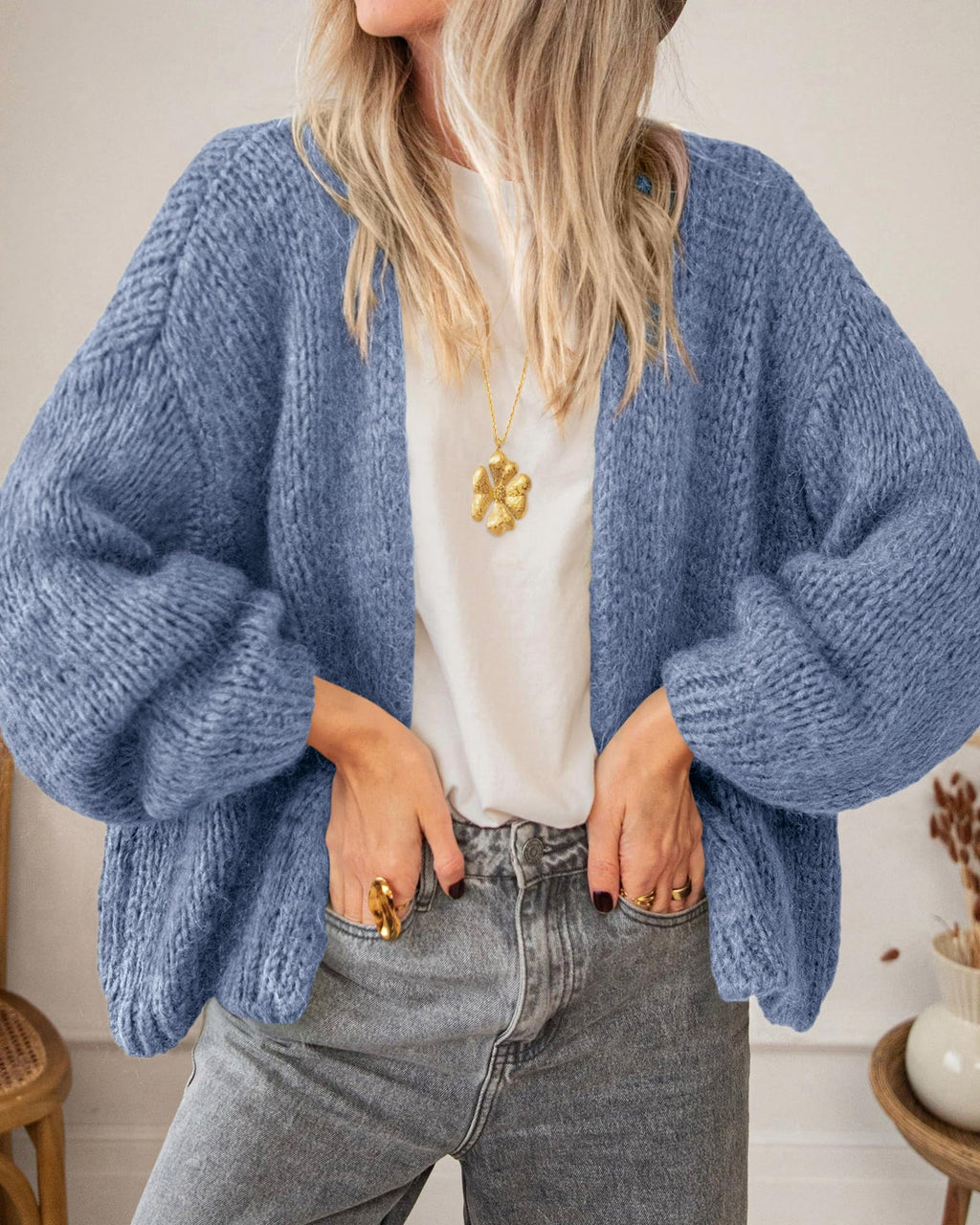 BTFBM Cardigan Sweaters for Women Fall Fashion Clothes | No Button No Pocket Design, Chunky Knit Open Front Cardigans, Ribbed Cuff Long Sleeve Sweater, Loose Winter Coat Clothing