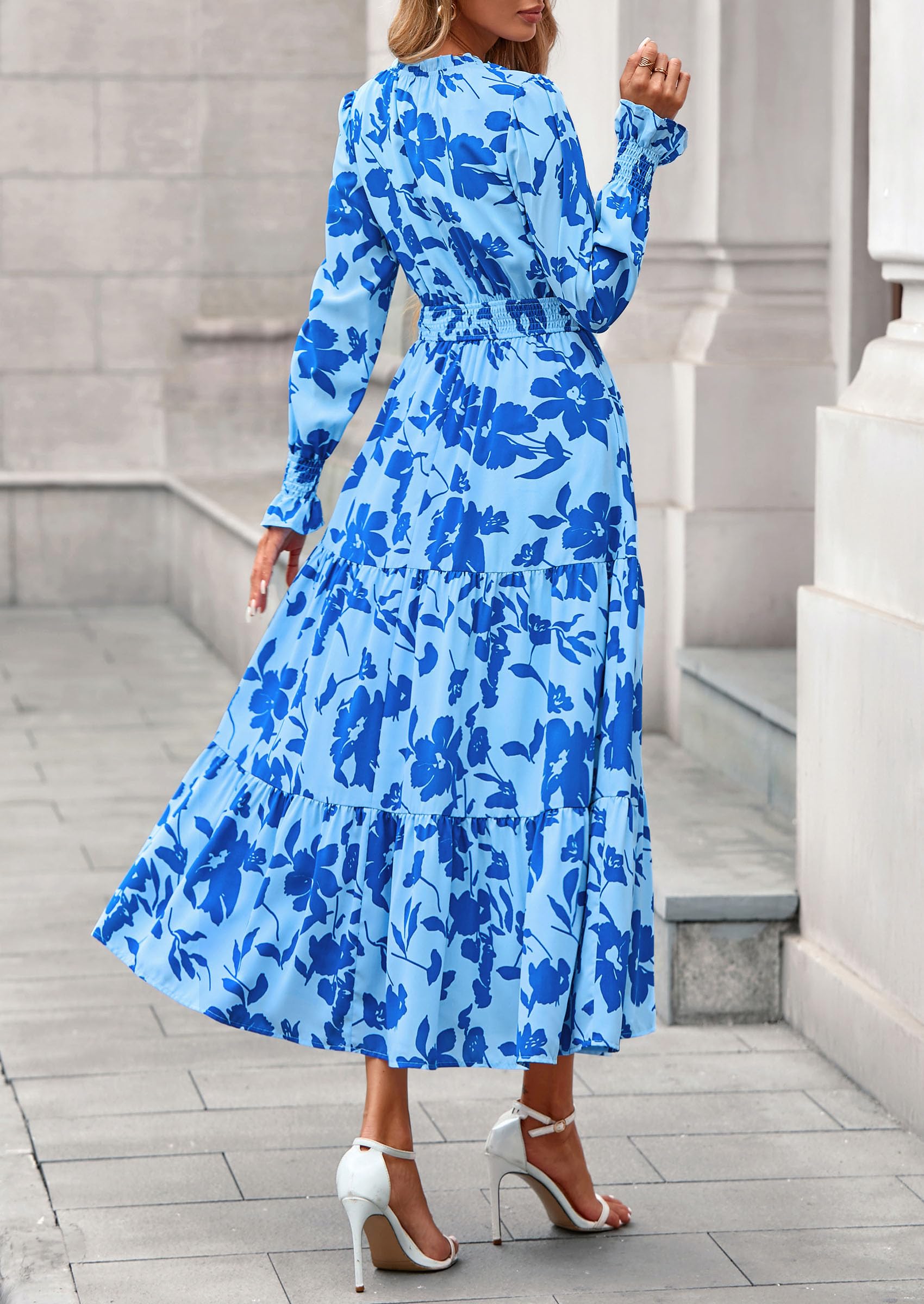 PRETTYGARDEN Women's Floral Maxi Dress Fall Long Sleeve V Neck Casual A Line Long Flowy Boho Party Dresses