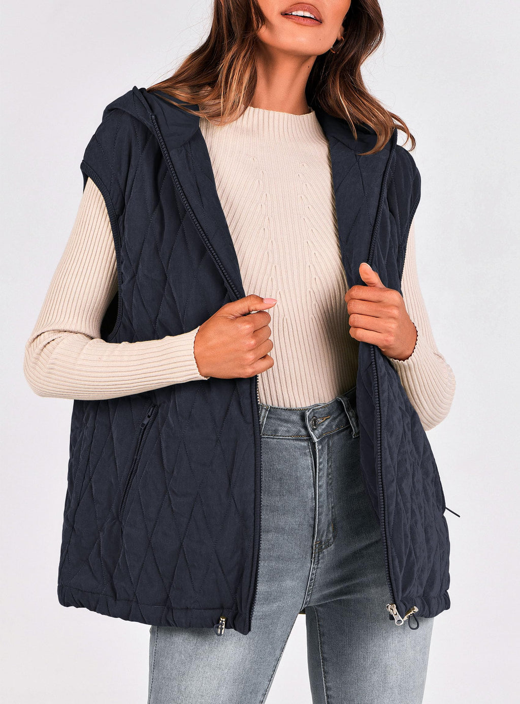 PRETTYGARDEN Women's Fall Spring Vest Casual Sleeveless Hooded Zip Up Jacket Trendy Winter Coat Outerwear