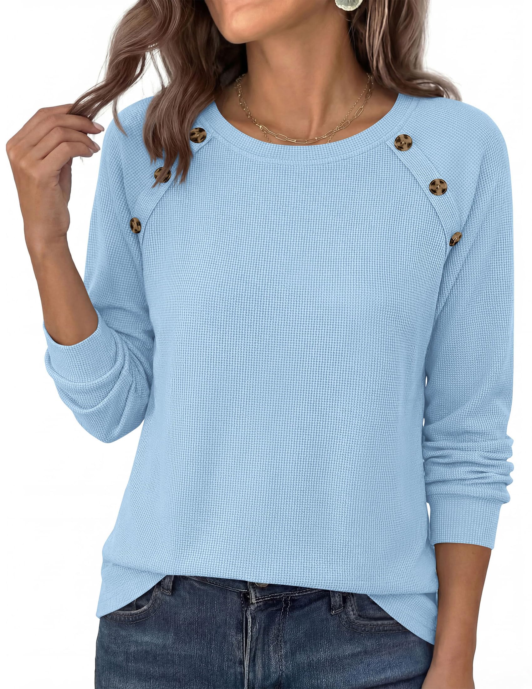 PRETTYGARDEN Long Sleeve Shirts for Women Waffle Knit Tops Fall Fashion Dressy Casual Loose Tunic Blouse Winter Clothing