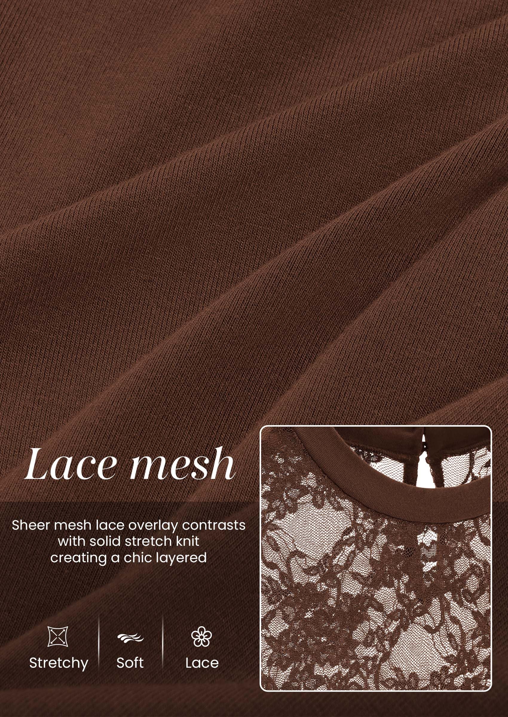 PRETTYGARDEN Womens Mesh Sheer Shirts Lace Long Sleeve Tops