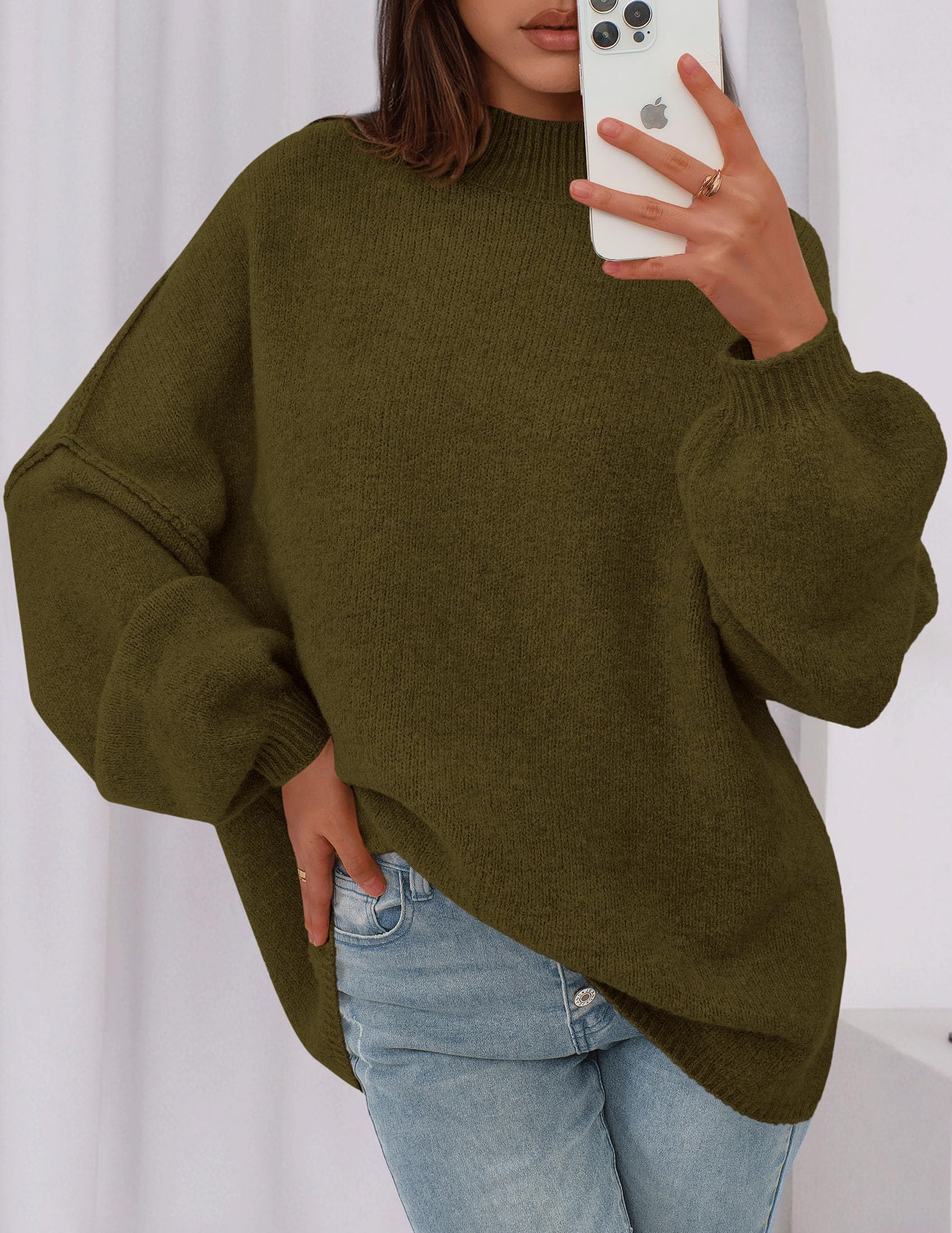 PRETTYGARDEN Women's 2026 Fall Oversized Sweaters Chunky Knit Mock Neck Long Sleeve Casual Trendy Pullover Winter Clothes