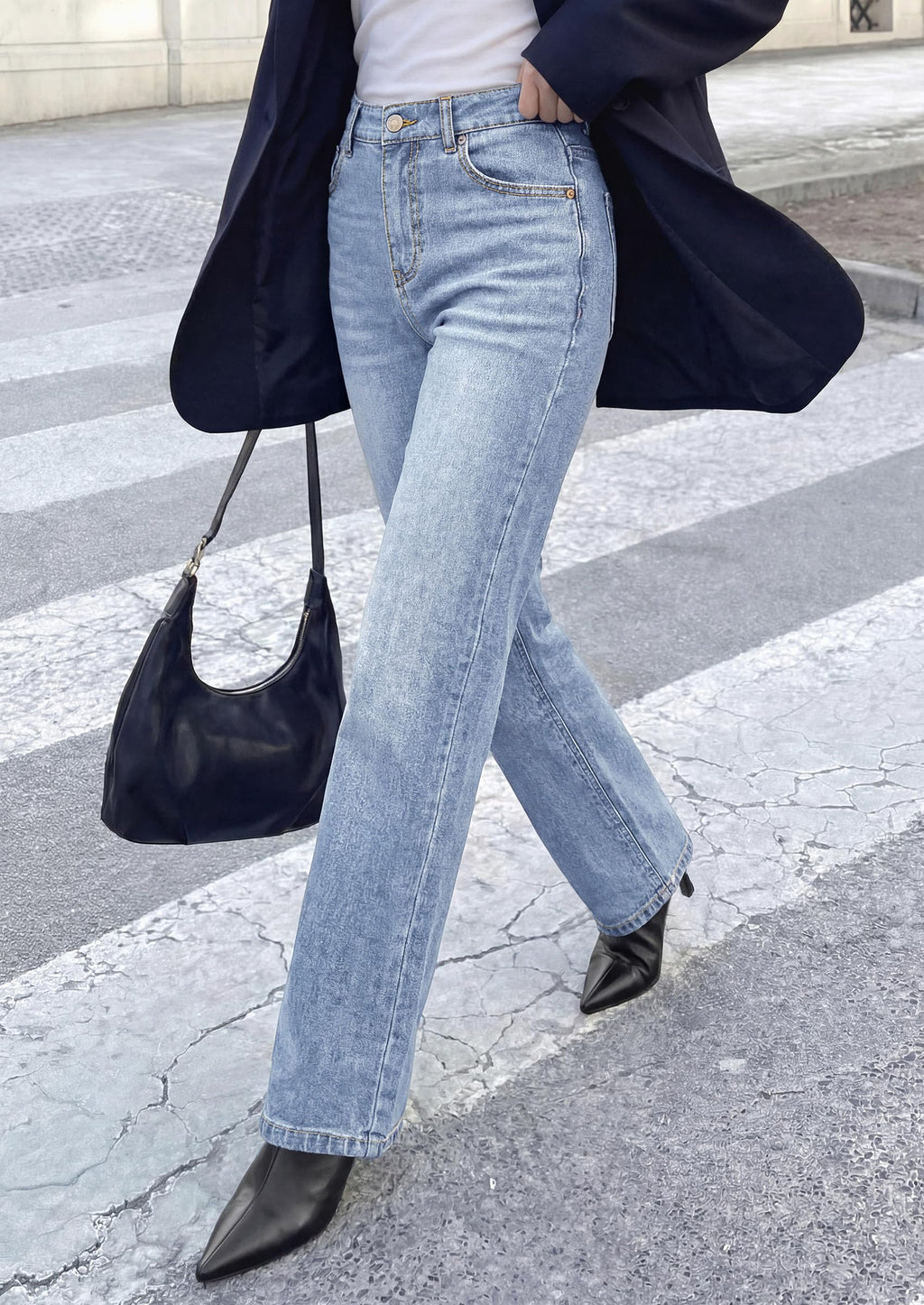 PRETTYGARDEN Womens Jeans Straight Leg Stretchy High Waist | Classic Rigid Structured Tummy Control Pants with Practical Pockets, Ideal for Business Office, Daily Casual, Back to School