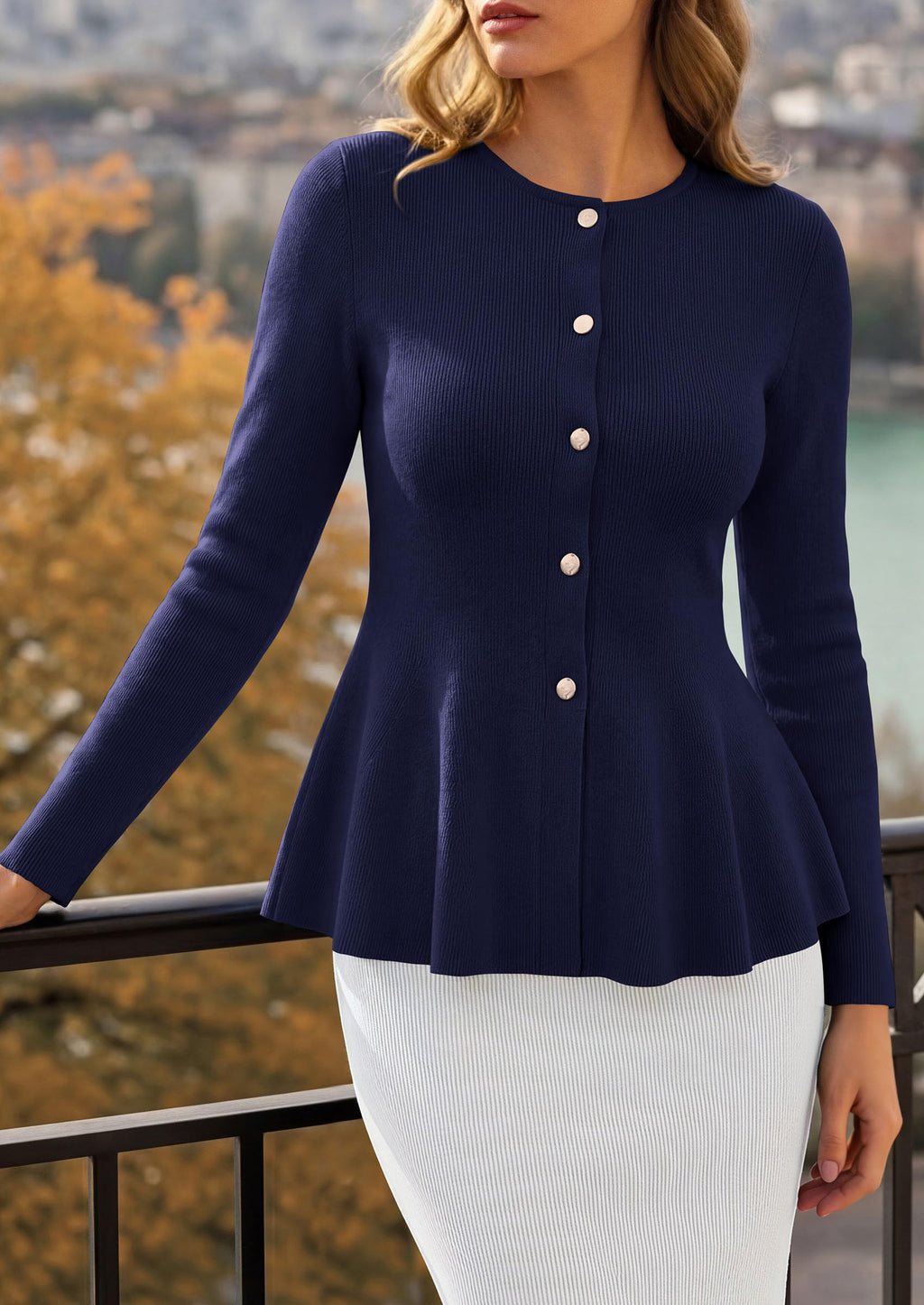 PRETTYGARDEN Women's Fall Lightweight Cardigan Sweaters | Long Sleeve Peplum Tops, Button Up, Slim Fitted, Flared Hem, Soft Ribbed Knit, Business Casual Outfits, Winter Trendy Clothes