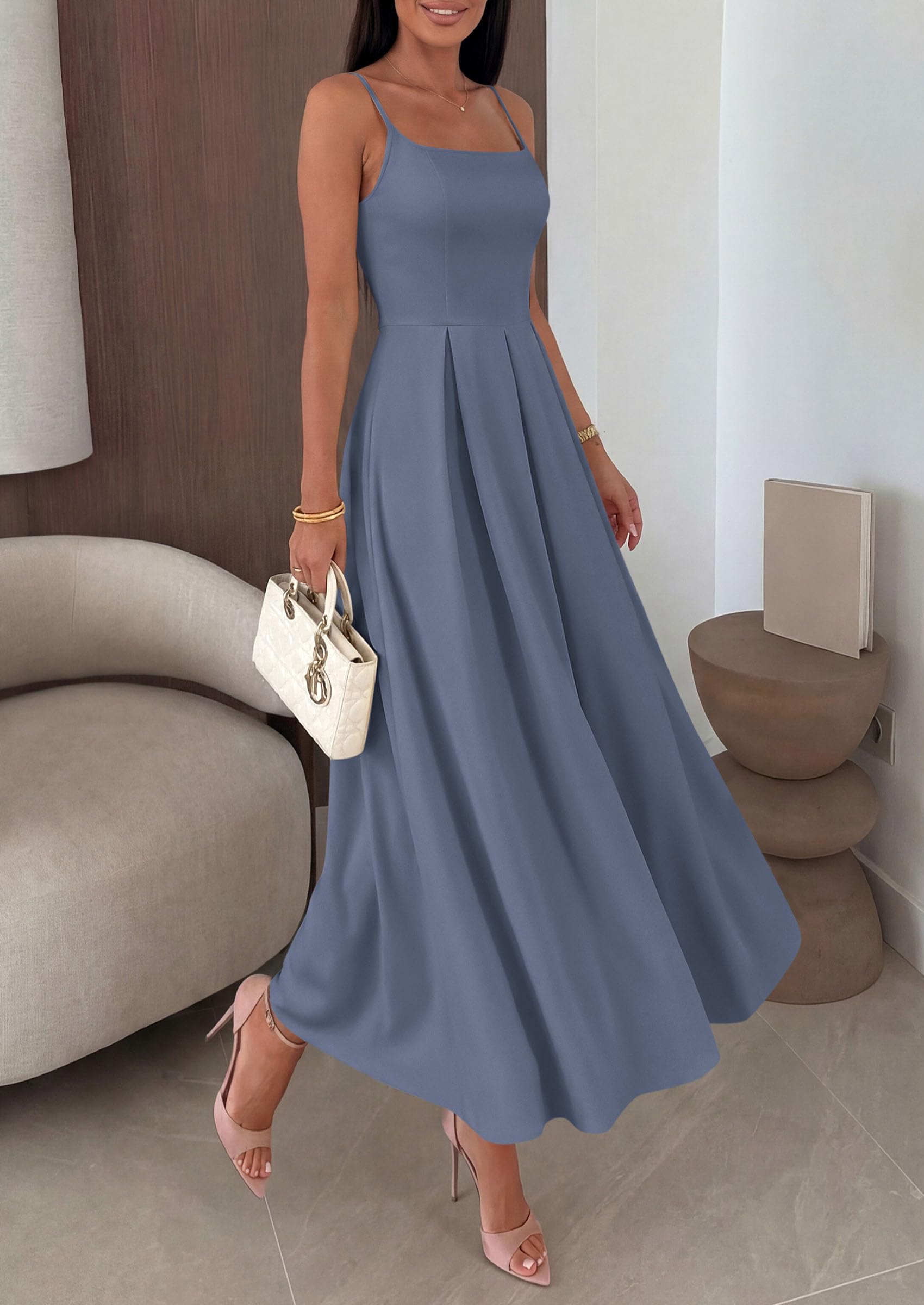 PRETTYGARDEN Cocktail Dresses for Women  Spring Elegant Ruffle A Line Long Flowy Summer Formal Wedding Guest Maxi Dress
