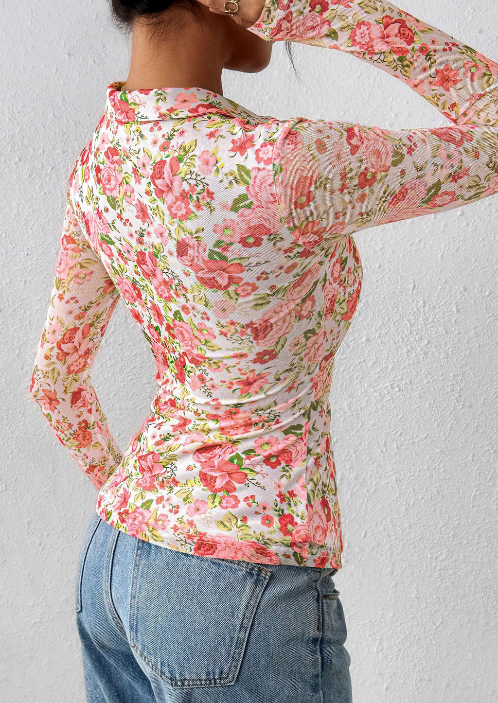 PRETTYGARDEN Women Button Down Floral Shirts Fall Trendy Long Sleeve V Neck Mesh Boho Blouse Spring Tops Date Outfits