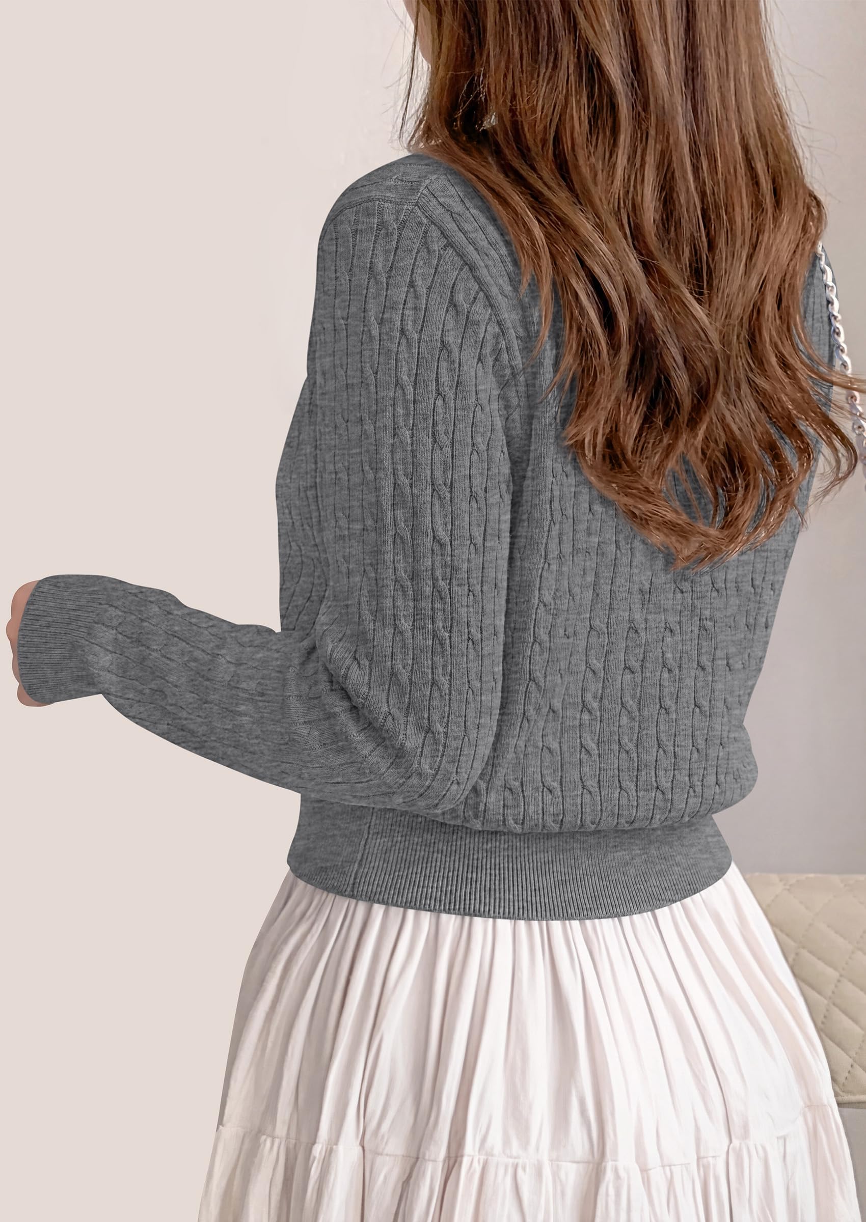 FreshPretty Women's Cable Knit Cropped Cardigan Sweater V Neck Button Down | Soft Lightweight Cable Knit, Long Sleeve, V Neck Button Front, Cropped Ribbed Trim, Business Casual Fall Winter Layering