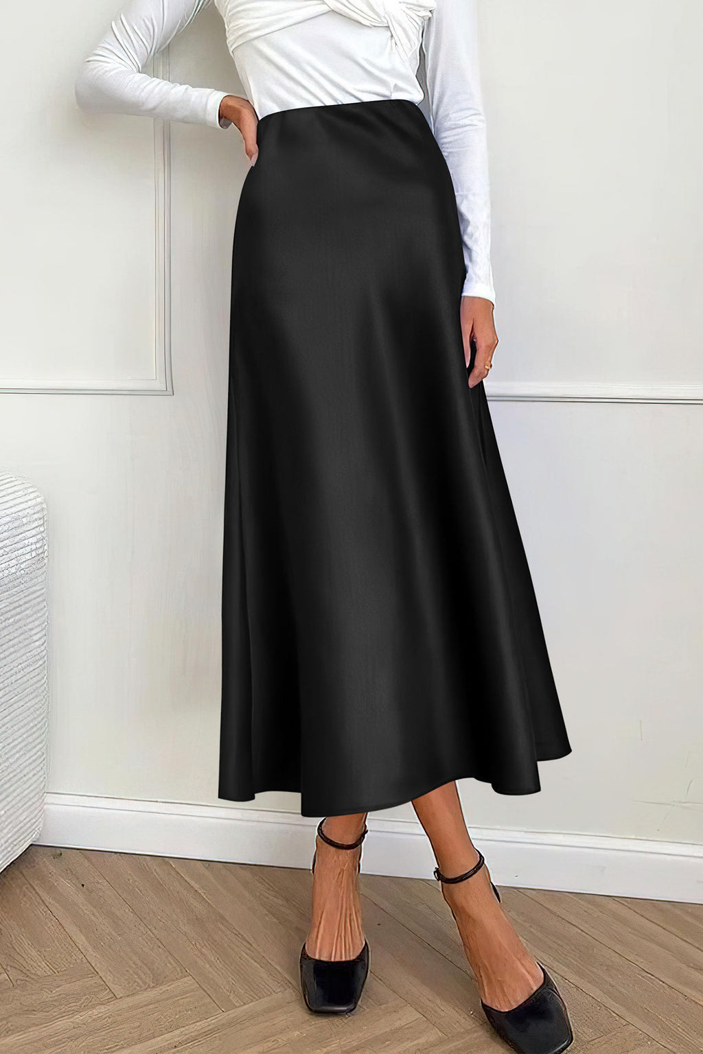 PRETTYGARDEN Women's Satin Skirts Dressy Casual Fall High Waisted Cocktail Wedding Flowy Elegant A Line Midi Skirt
