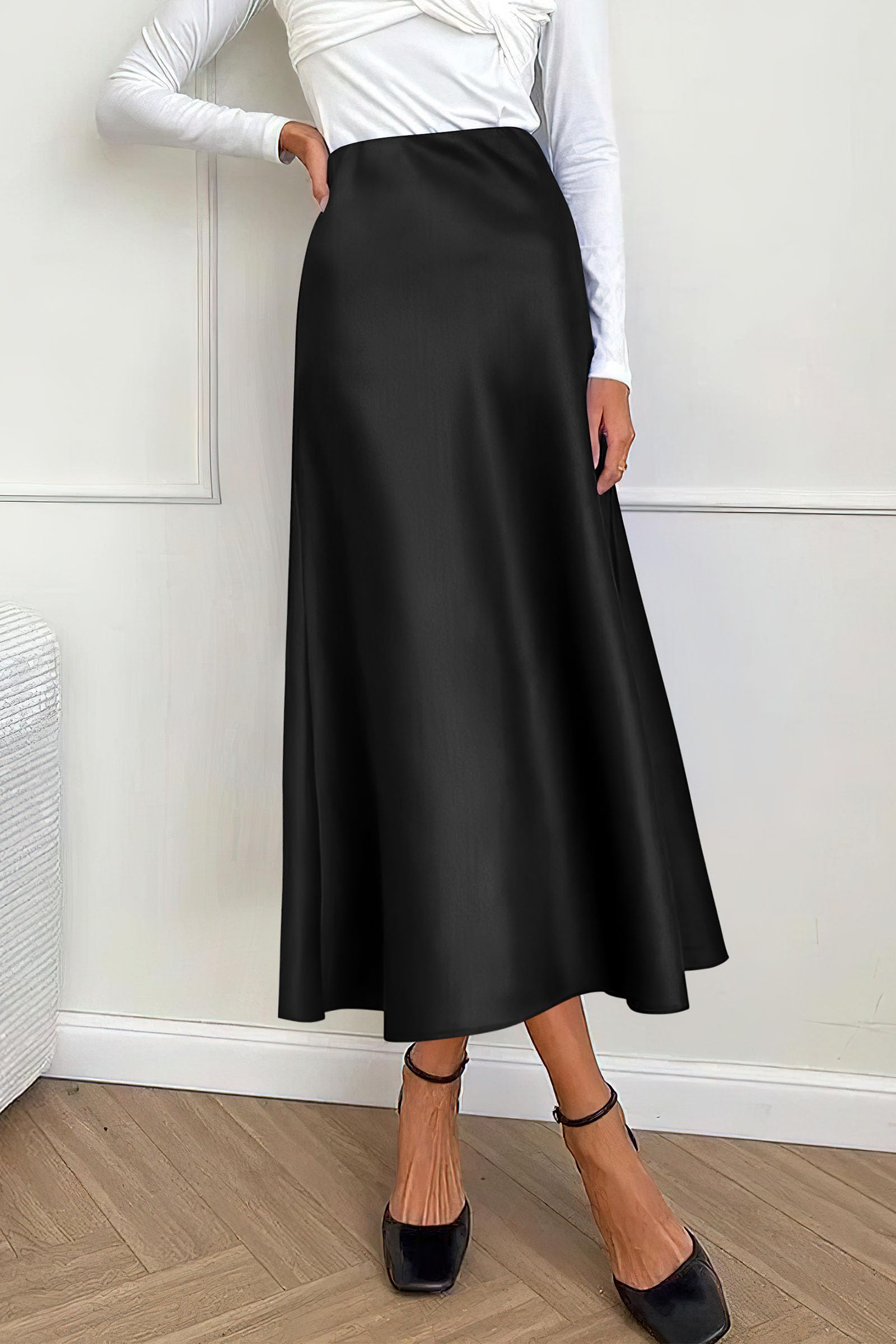 PRETTYGARDEN Women's Satin Skirts Dressy Casual Fall High Waisted Cocktail Wedding Flowy Elegant A Line Midi Skirt