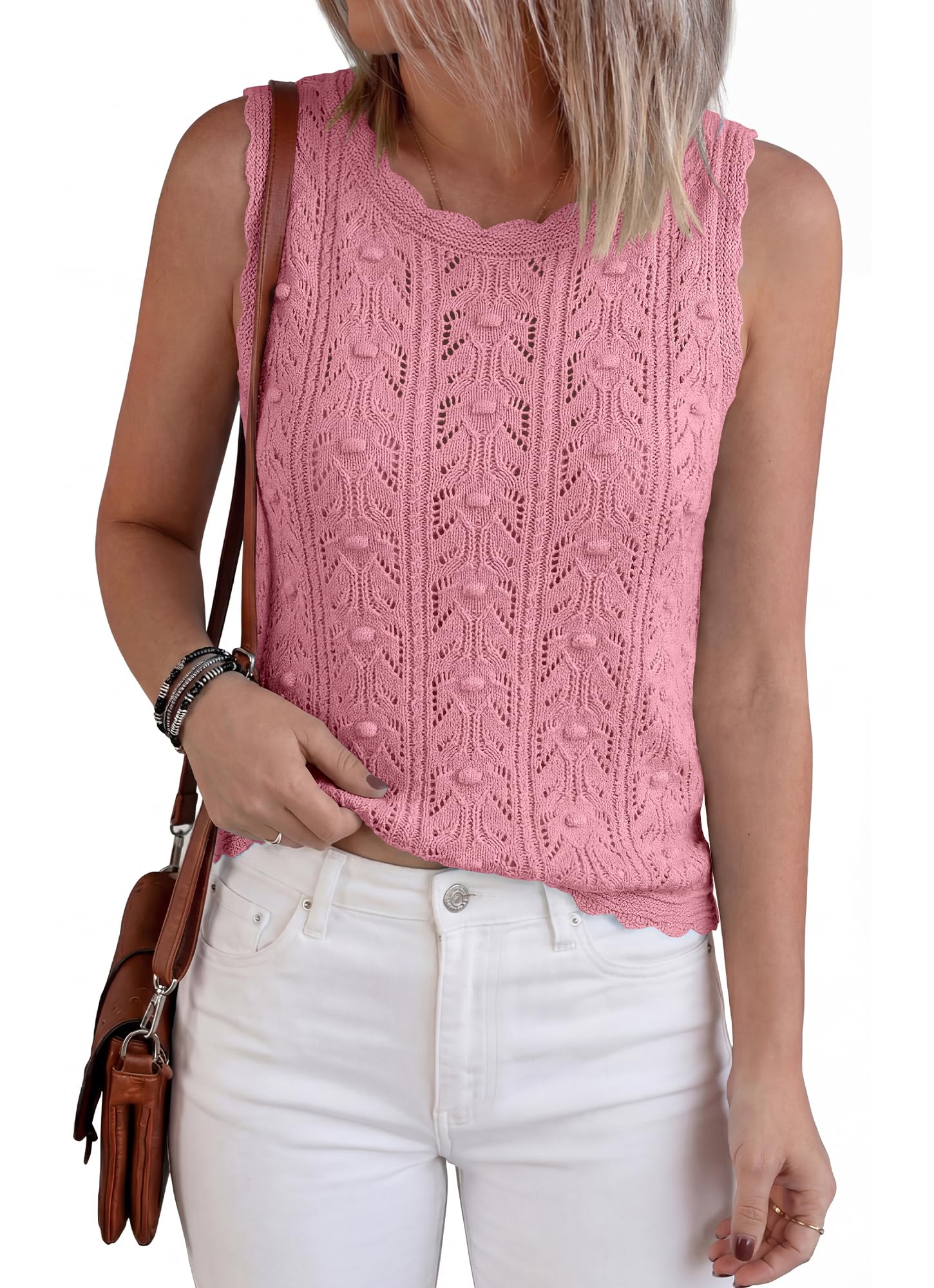 FreshPretty Crochet Tops for Women Sleeveless Knit Sweater Vest Tank Top Summer Spring Cover Ups Beach Vacation Clothes