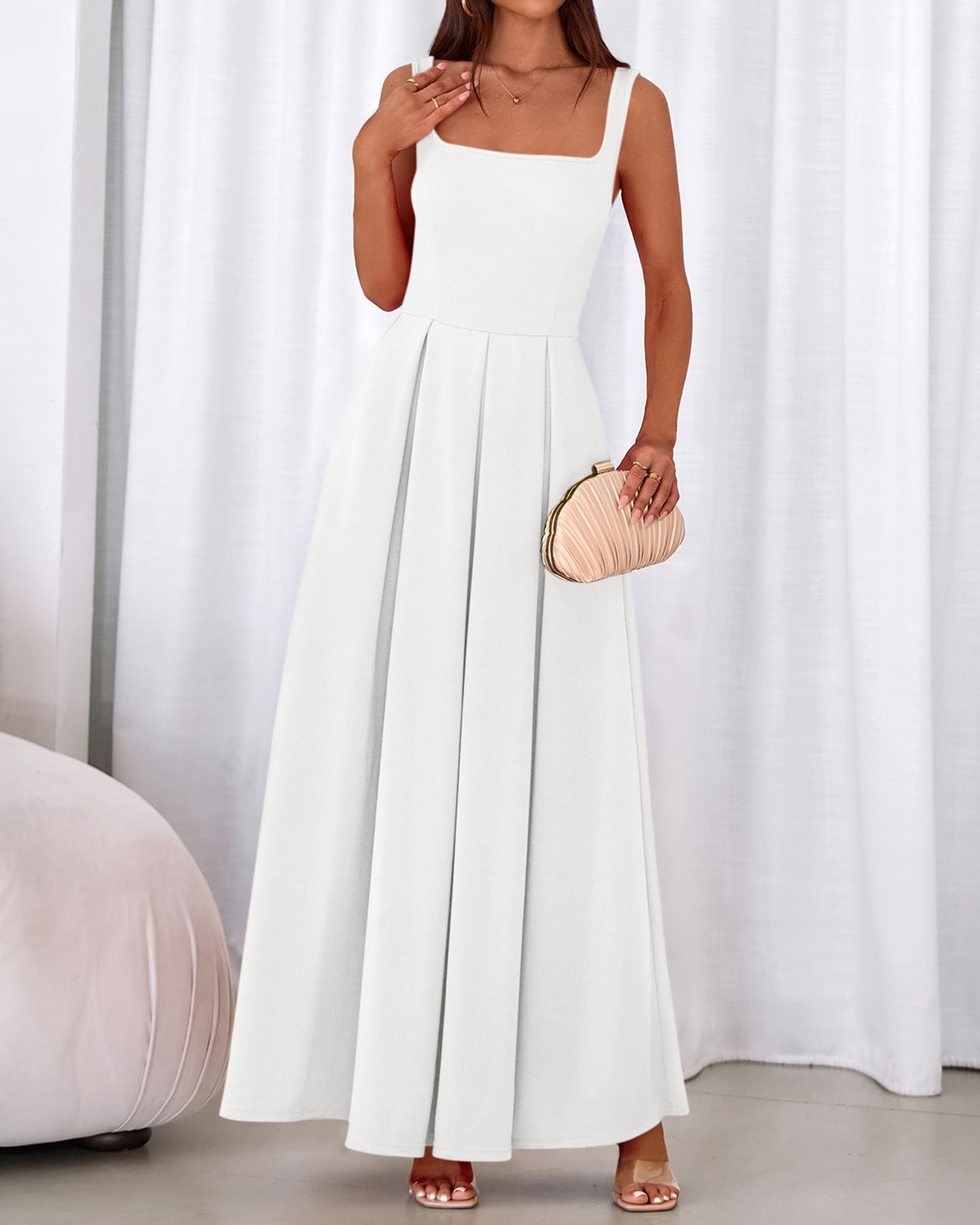 BTFBM Women Summer Square Neck Maxi Dress Spring Elegant Classy Sleeveless Formal Wedding Guest Cocktail Dresses