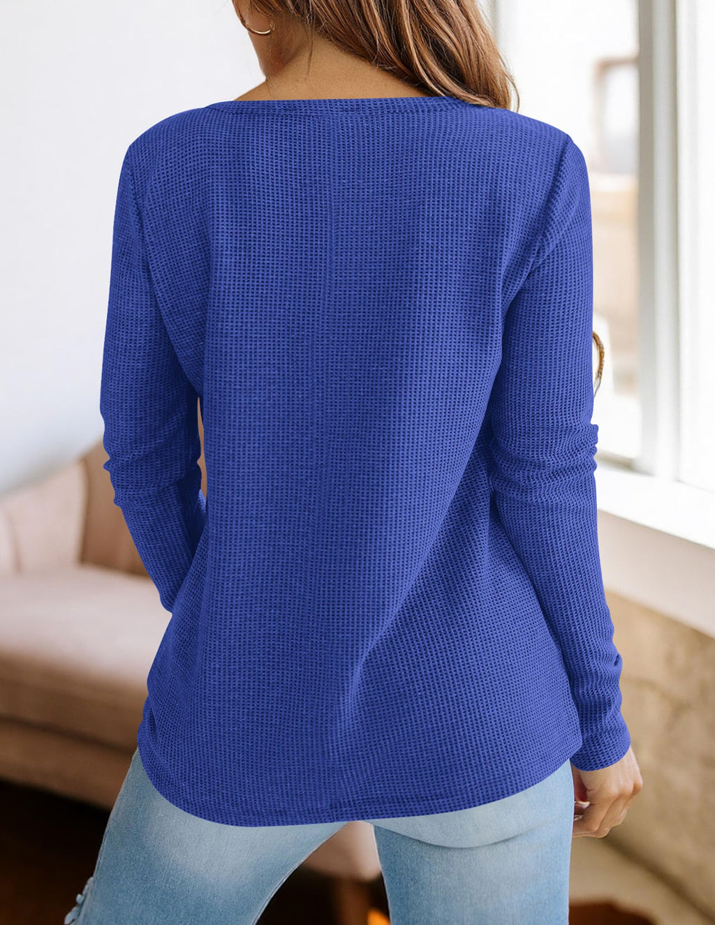 PRETTYGARDEN Long Sleeve Shirts for Women Fall V Neck Waffle Basic Tee Dressy Casual Winter Blouses Knit Tunic Tops