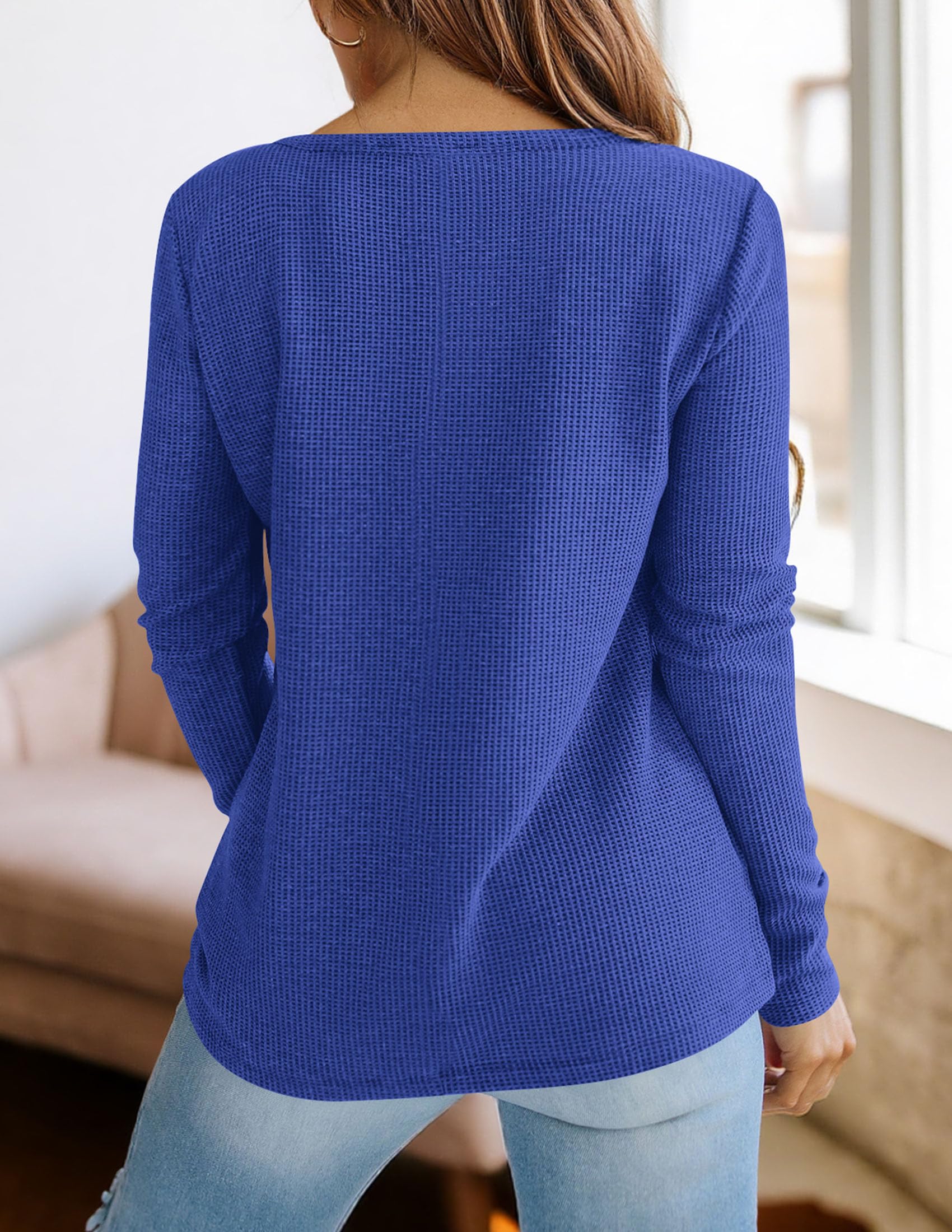 PRETTYGARDEN Long Sleeve Shirts for Women Fall V Neck Waffle Basic Tee Dressy Casual Winter Blouses Knit Tunic Tops