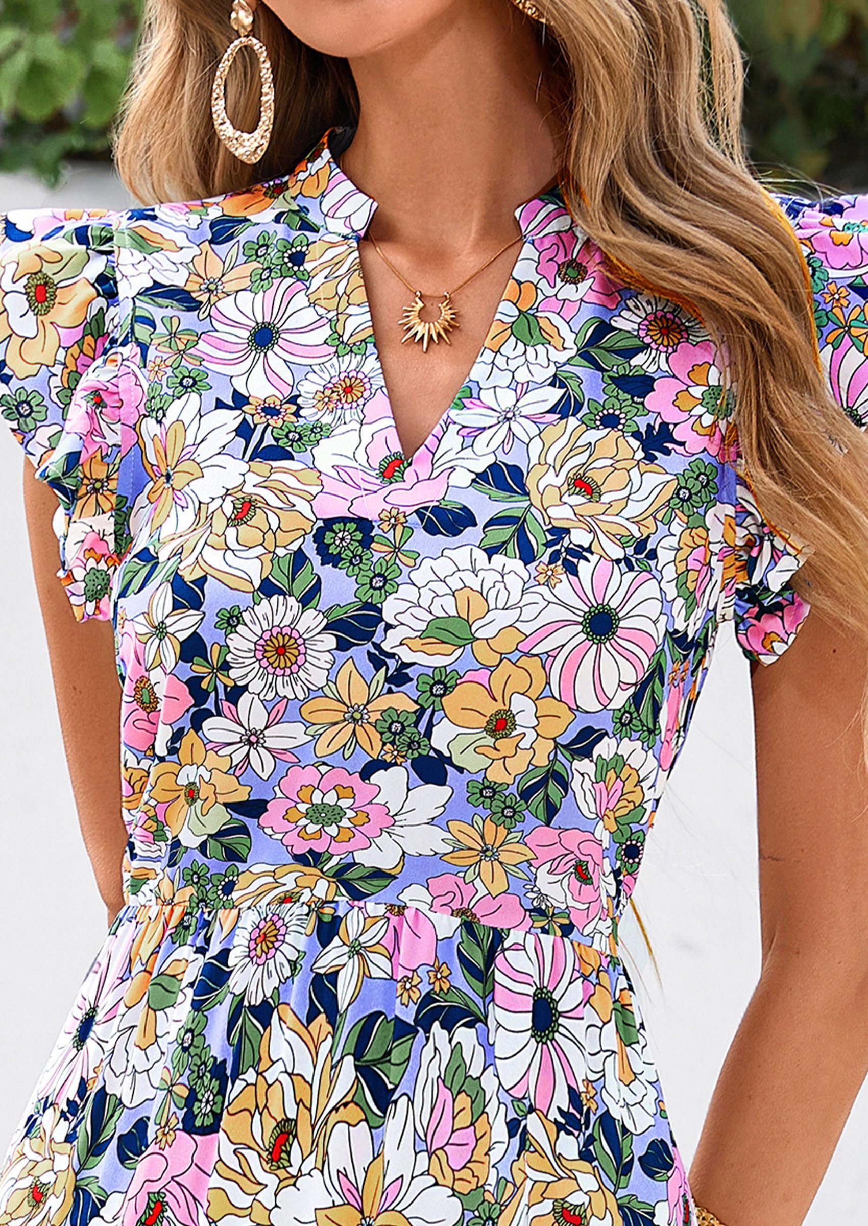 Visit the PRETTYGARDEN Store PRETTYGARDEN Women's Summer Floral Midi Dress Cap Sleeve V Neck Ruffle Long Flowy Boho Casual Beach Vacation Dresses