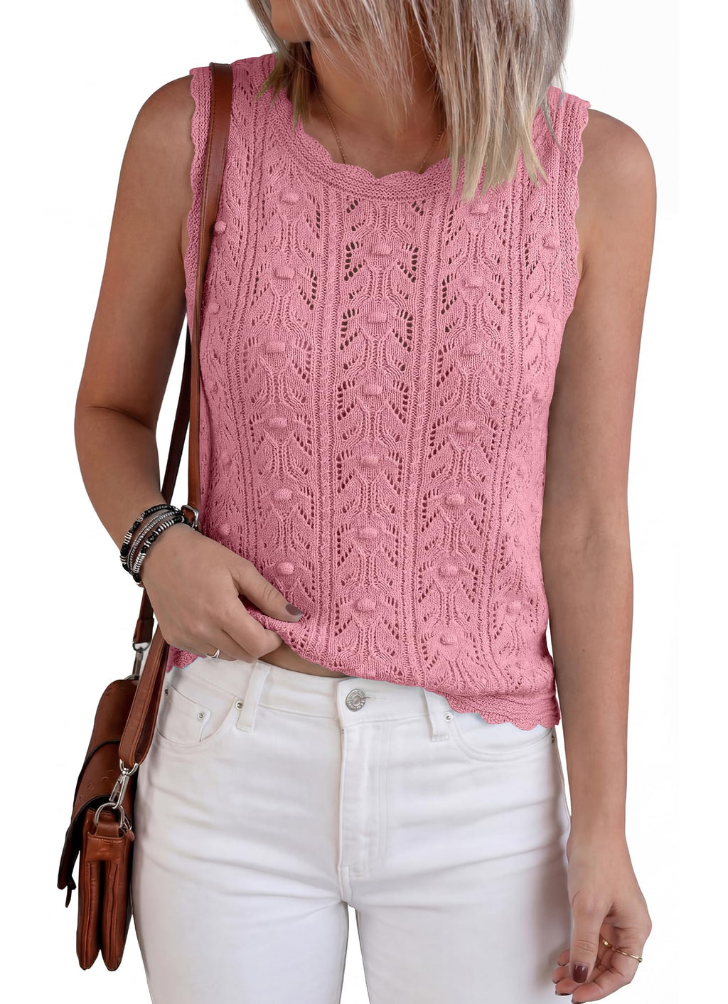 BTFBM Crochet Tops for Women Sleeveless Knit Sweater Vest Tank Top Summer Spring Cover Ups Beach Vacation Clothes