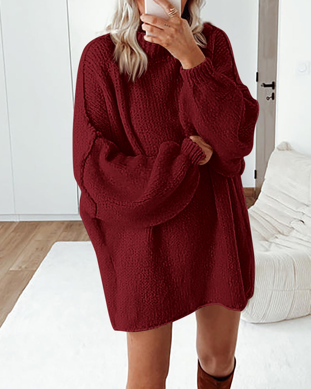 BTFBM Sweaters for Women Fall Long Sleeve Mock Neck Cable Knit Oversized Sweater Pullover Tops Thick Winter Clothes
