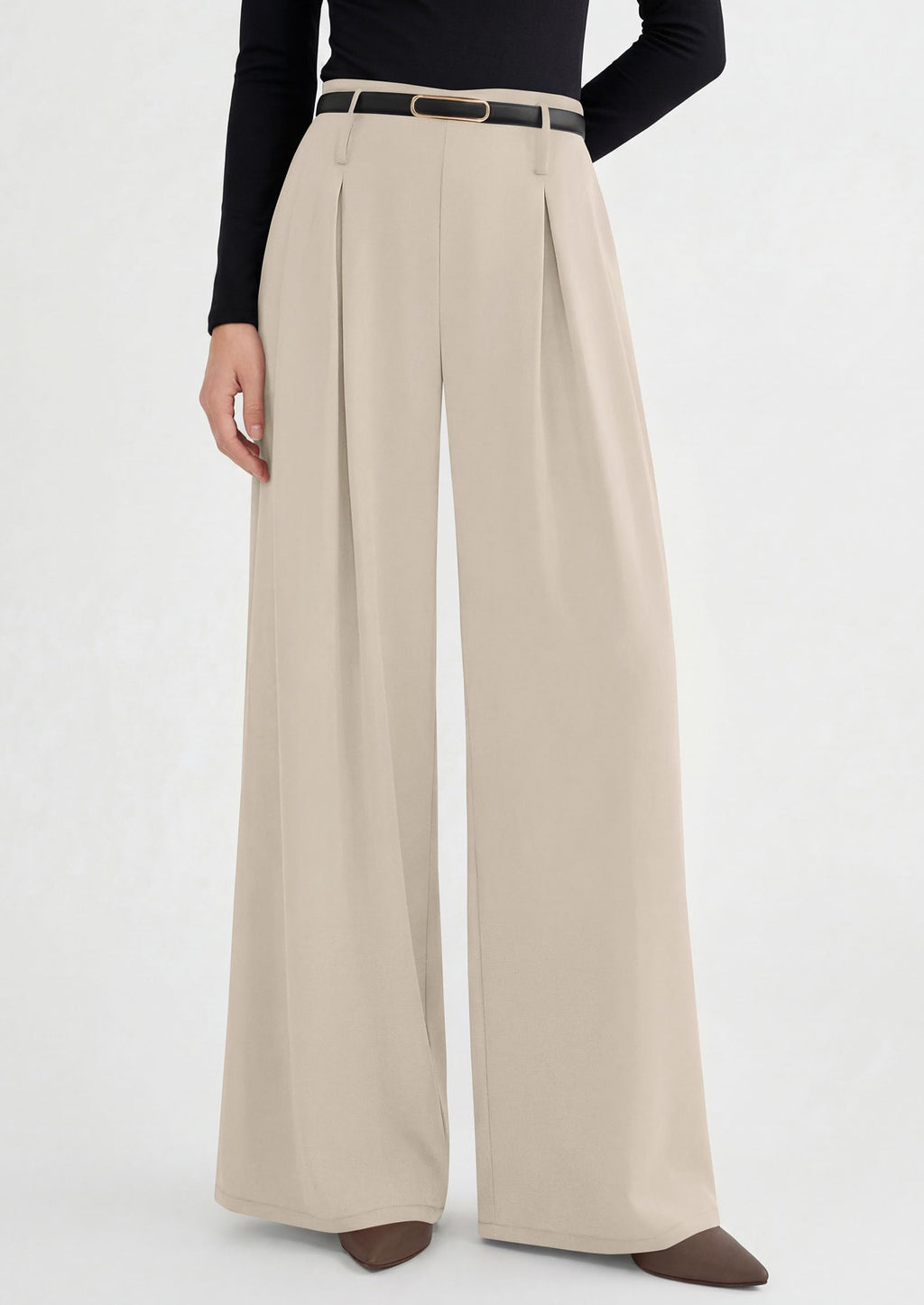 PRETTYGARDEN Womens Spring Wide Leg Trousers High Elastic Waist Loose Pleated Long Flowy Palazzo Work Pants with Pockets