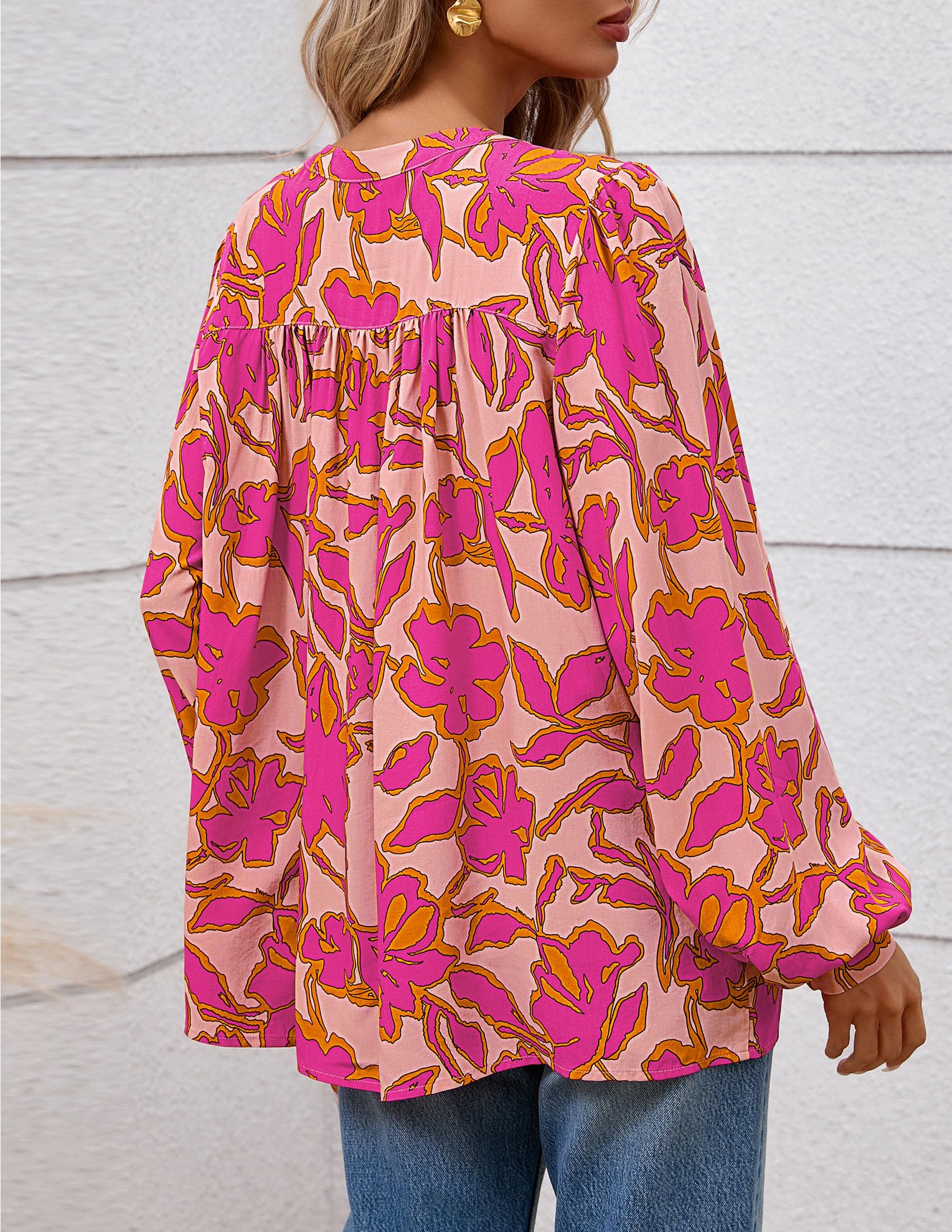 PRETTYGARDEN Women's Floral Button Down Blouse Fall Fashion Dressy Casual Long Sleeve Oversized Shirts Top Boho Clothes