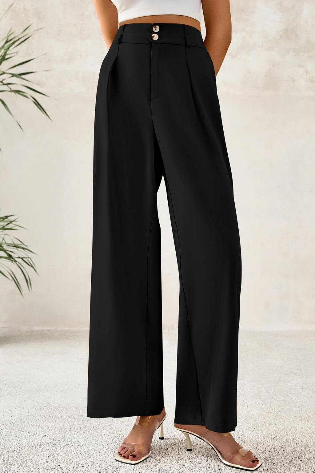 FreshPretty Women Wide Leg Dress Pants High Waist Work Trousers Button Pleated Slacks Palazzo Pants Business Casual Outfits