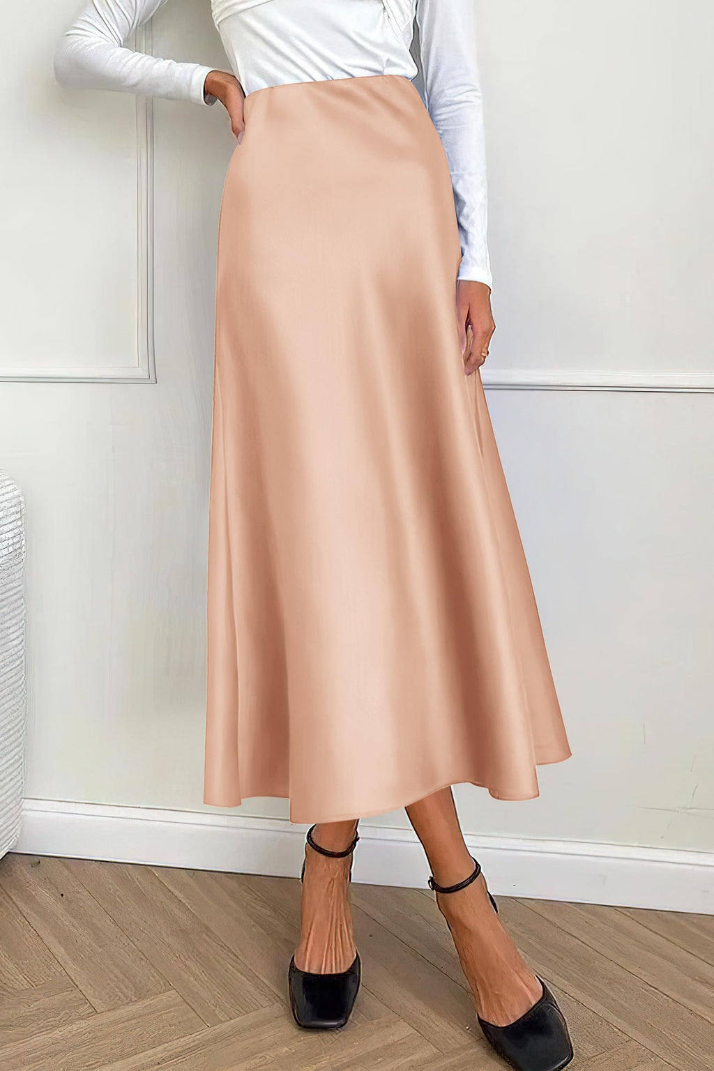 PRETTYGARDEN Women's Satin Skirts Dressy Casual Fall High Waisted Cocktail Wedding Flowy Elegant A Line Midi Skirt