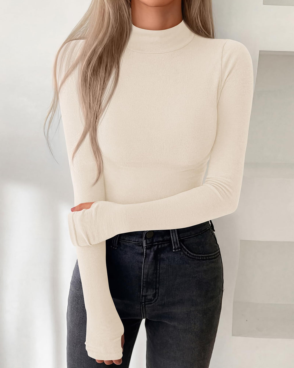 BTFBM Turtleneck Tops for Women Thumbhole Long Sleeve Shirts | Lightweight Fleece Lining, Casual Basic Layering Top, Slim Fit Stretch Winter Thermal Underwear, Fall Fashion Clothing