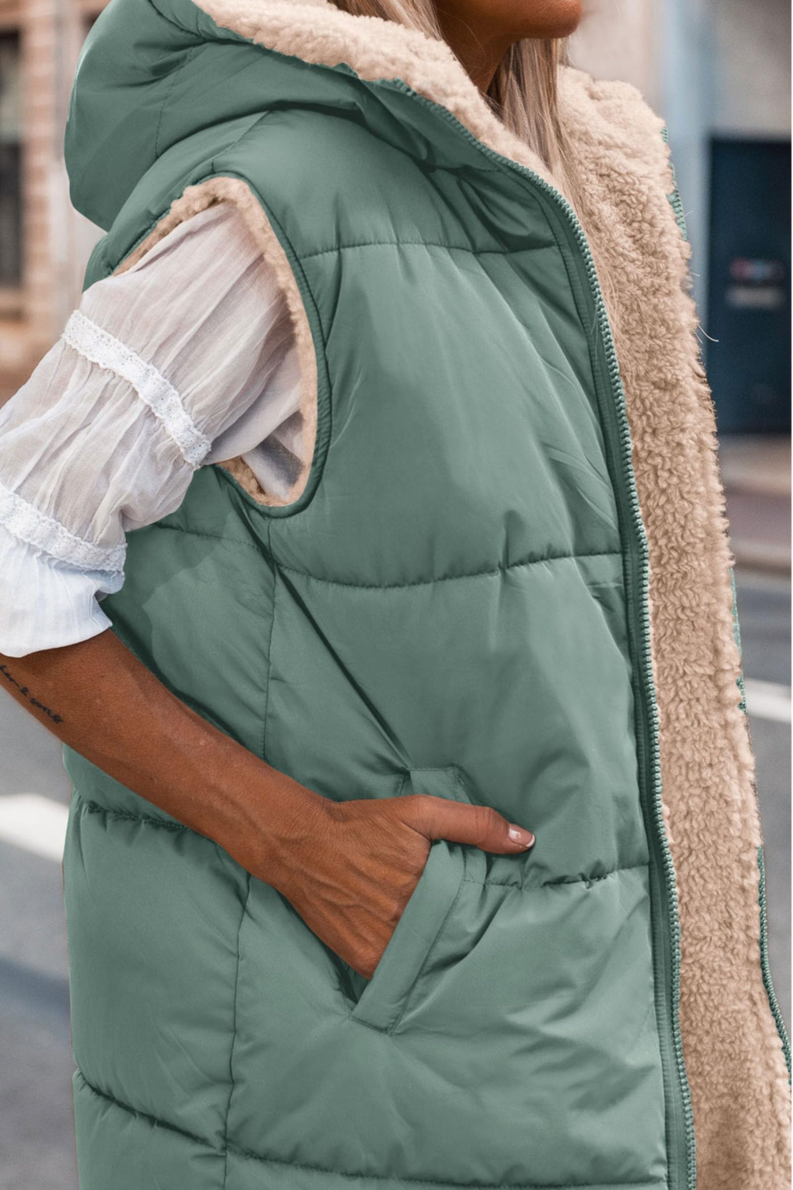 PRETTYGARDEN Womens Fall Reversible Long Vests Sleeveless Fleece Jacket Zip Up Hoodie Pockets Warm Coat Winter Clothing