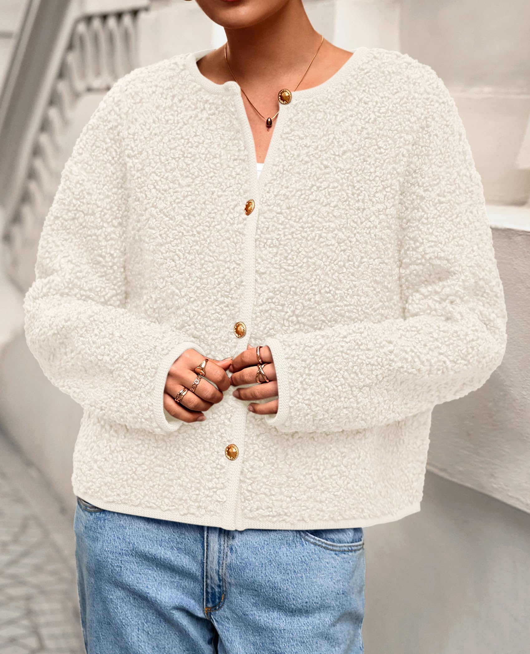 PRETTYGARDEN Women's Fall Fashion Clothes Trendy Fleece Sherpa Cropped Jackets Buttons Warm Casual Winter Faux Fur Coats