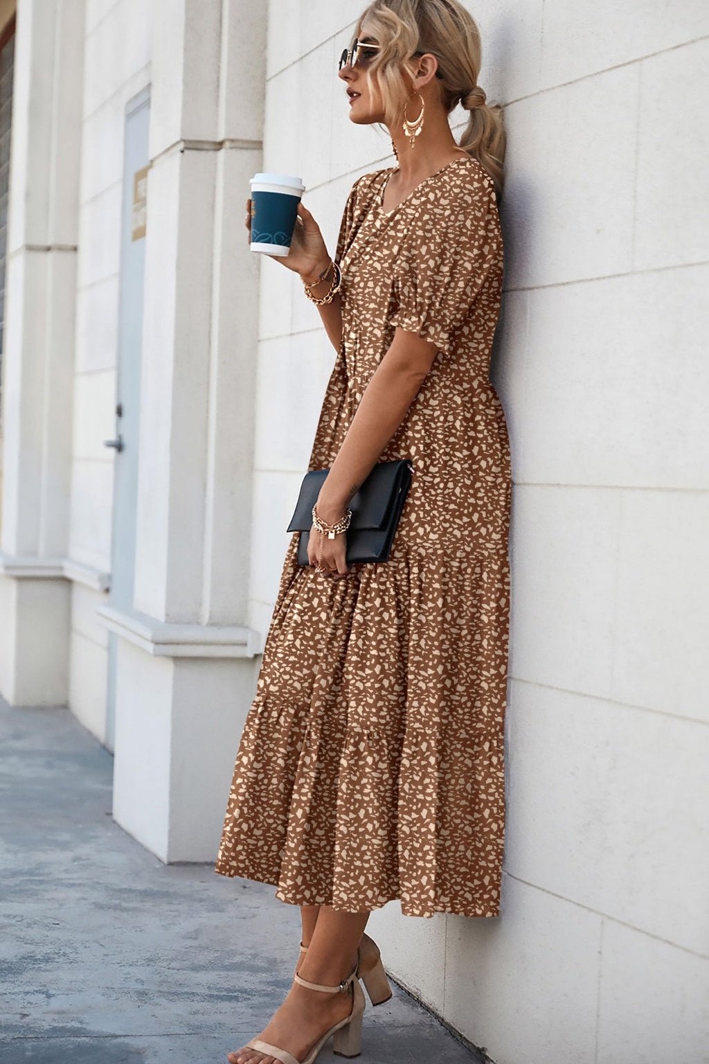 PRETTYGARDEN Summer Dresses for Women Casual Floral Boho Midi Sun Dress Puff Short Sleeve Flowy Beach Vacation Sundress