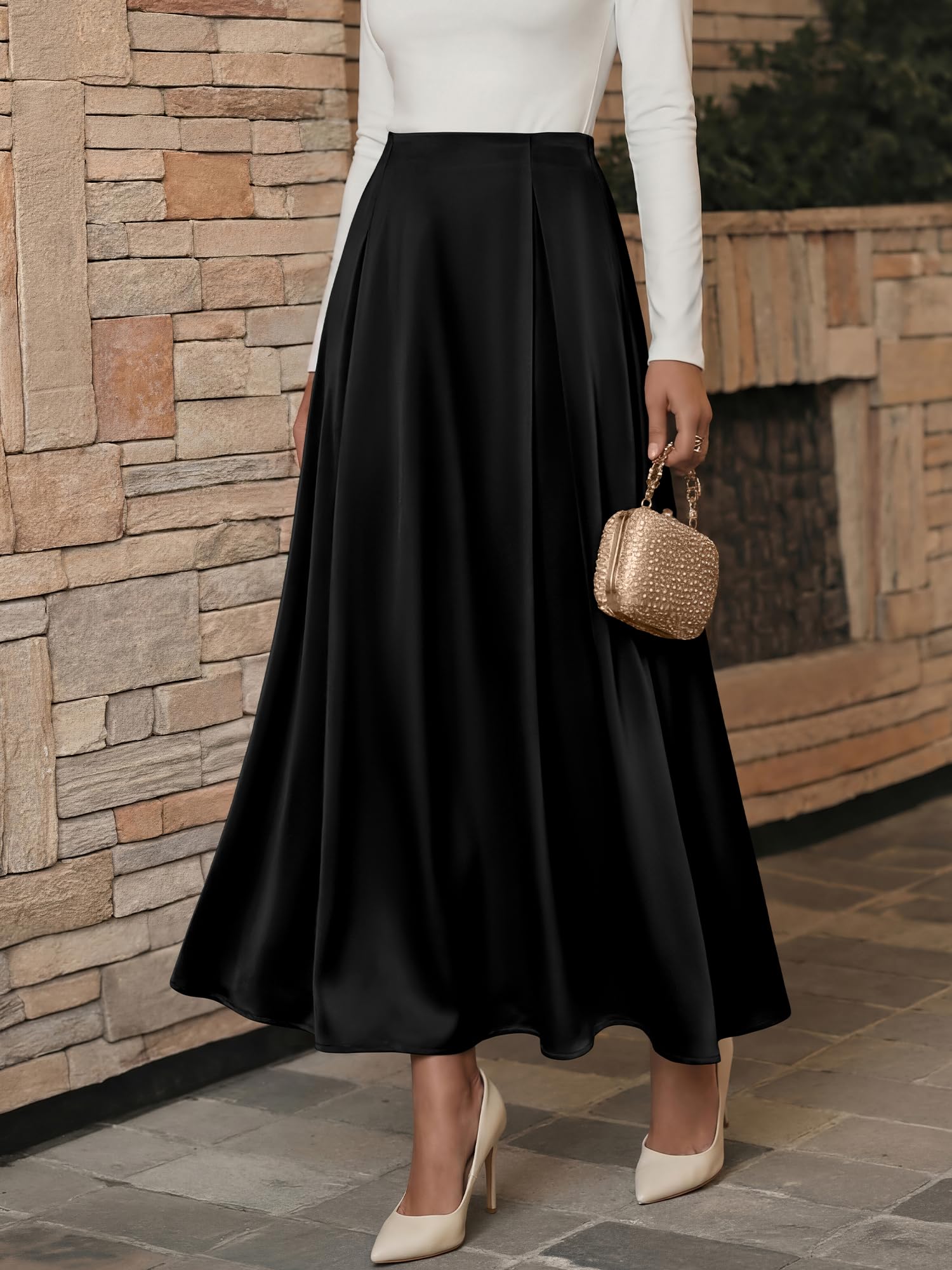 BTFBM Satin Skirts for Women Summer Elegant Flowy A-Line Cocktail Formal Silk Spring Maxi Skirt Night Out Outfits