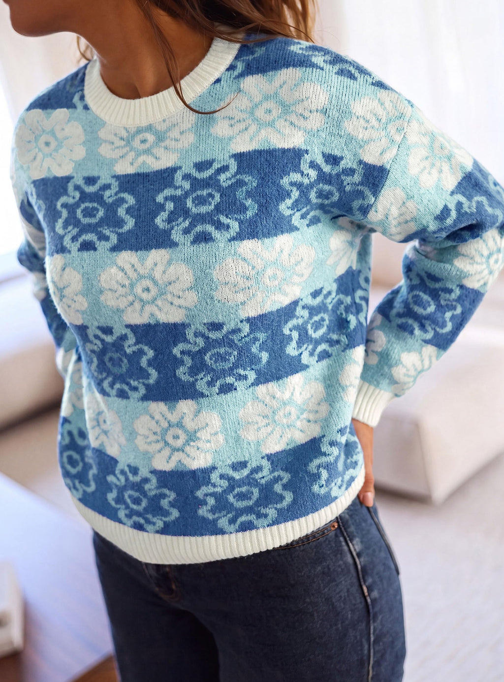PRETTYGARDEN Women's Floral Crewneck Sweater Knit Pullover Loose Fit, Chunky Knit Sweaters Tops, Dressy Casual Work Vacation Holiday Outfits, Womens Fall Fashion, Winter Clothes