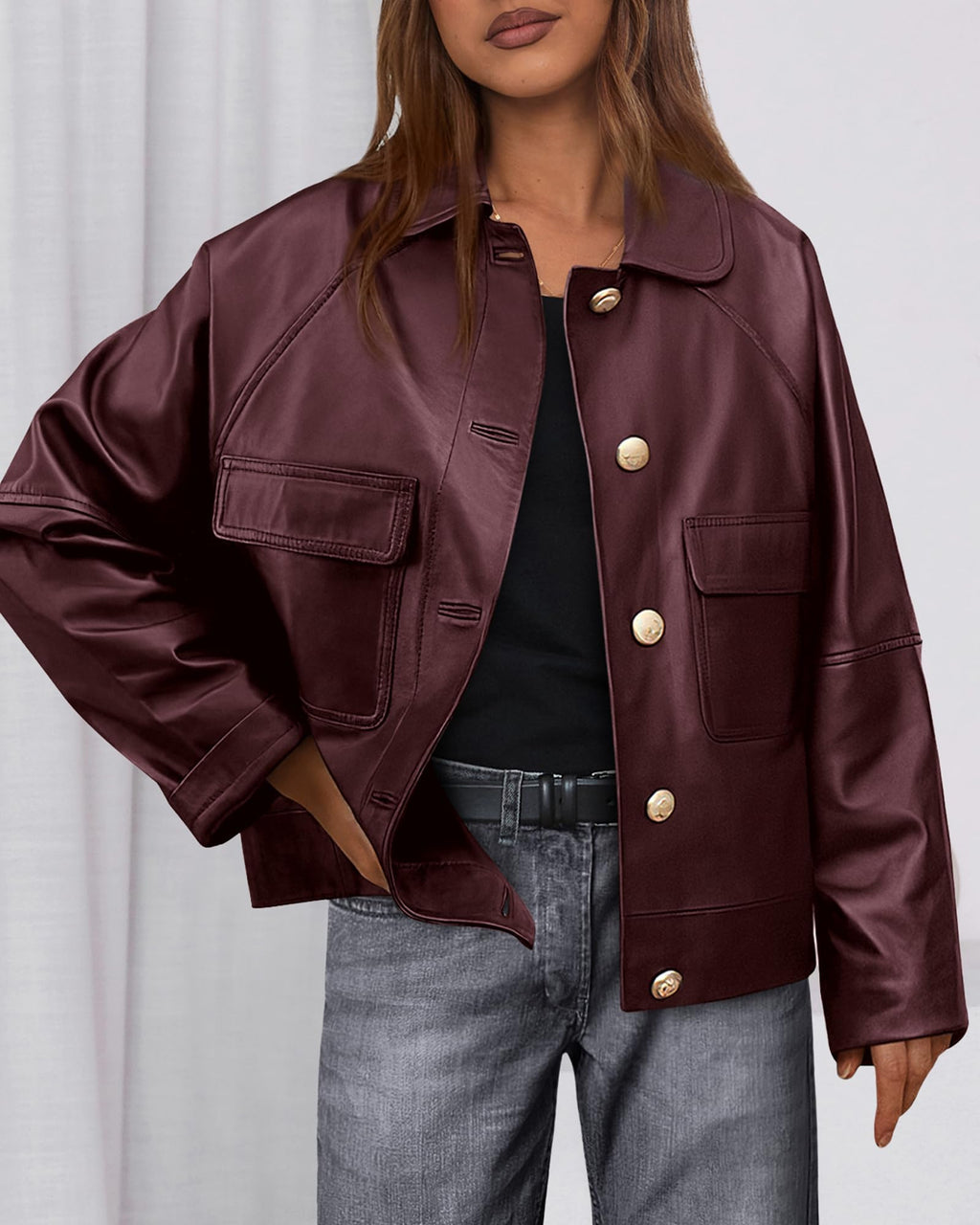 FreshPretty Leather Jacket Women Fall Clothes Long Sleeve Button Down Winter Coats Oversized Motorcycle Outwear