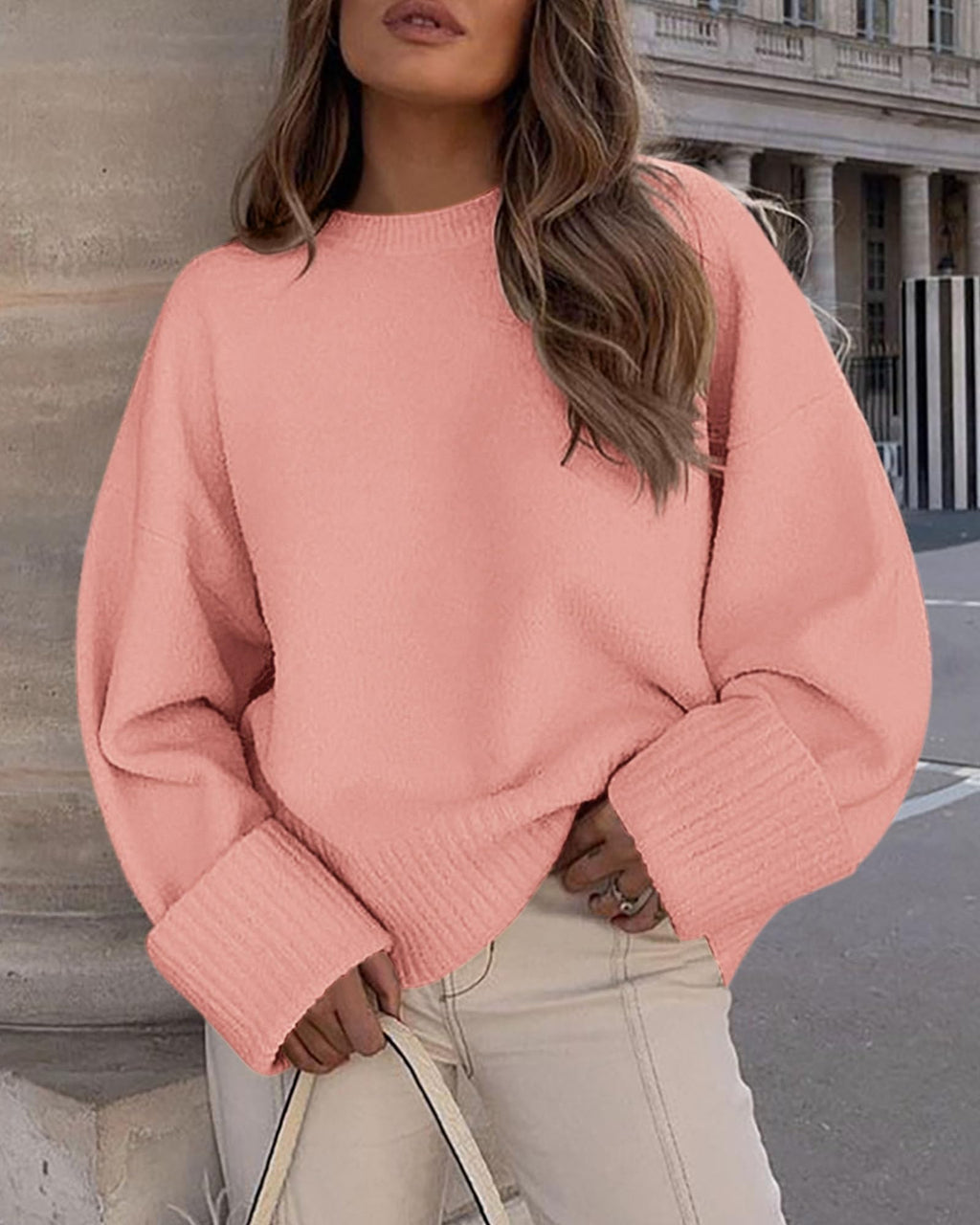 PRETTYGARDEN Women's Fall Oversized Sweaters Casual Crewneck Pullover Long Sleeve Fuzzy Chunky Knit Tops Blouse