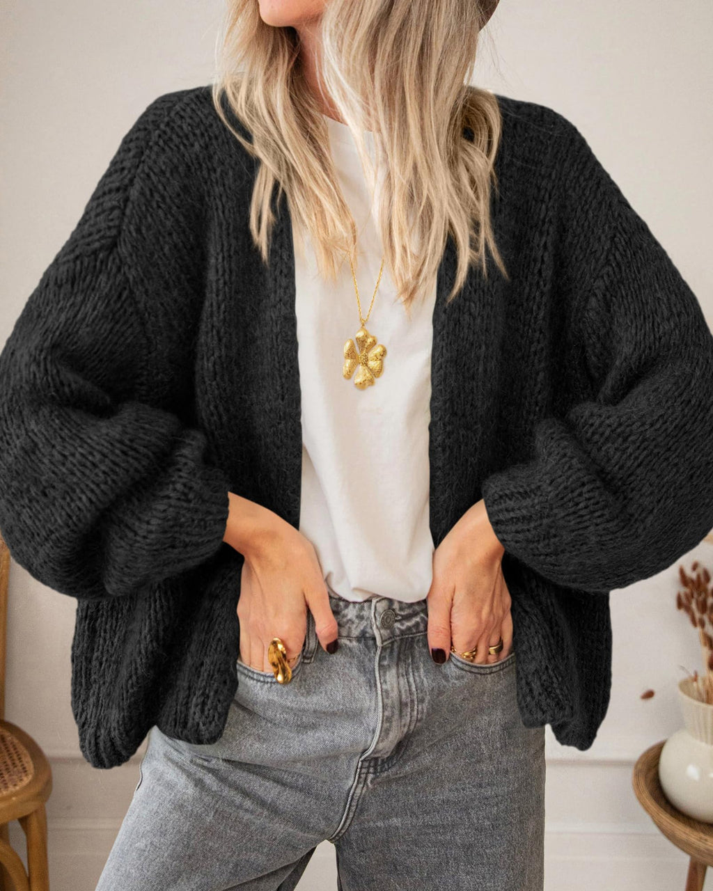 BTFBM Cardigan Sweaters for Women Fall Fashion Clothes | No Button No Pocket Design, Chunky Knit Open Front Cardigans, Ribbed Cuff Long Sleeve Sweater, Loose Winter Coat Clothing