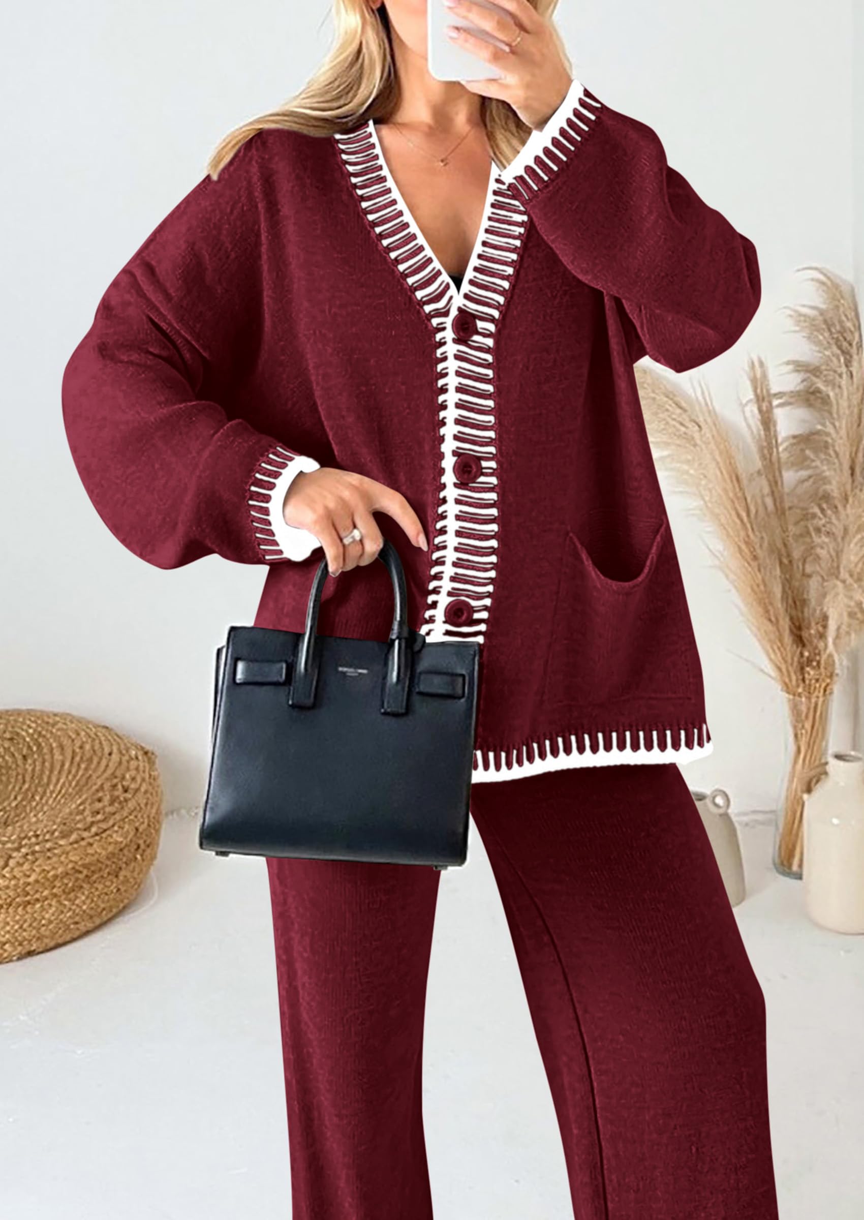 PRETTYGARDEN Lounge Sets for Women Fall Loungewear 2 Piece Outfits Cardigan Sweaters Track Suit Matching Winter Clothing