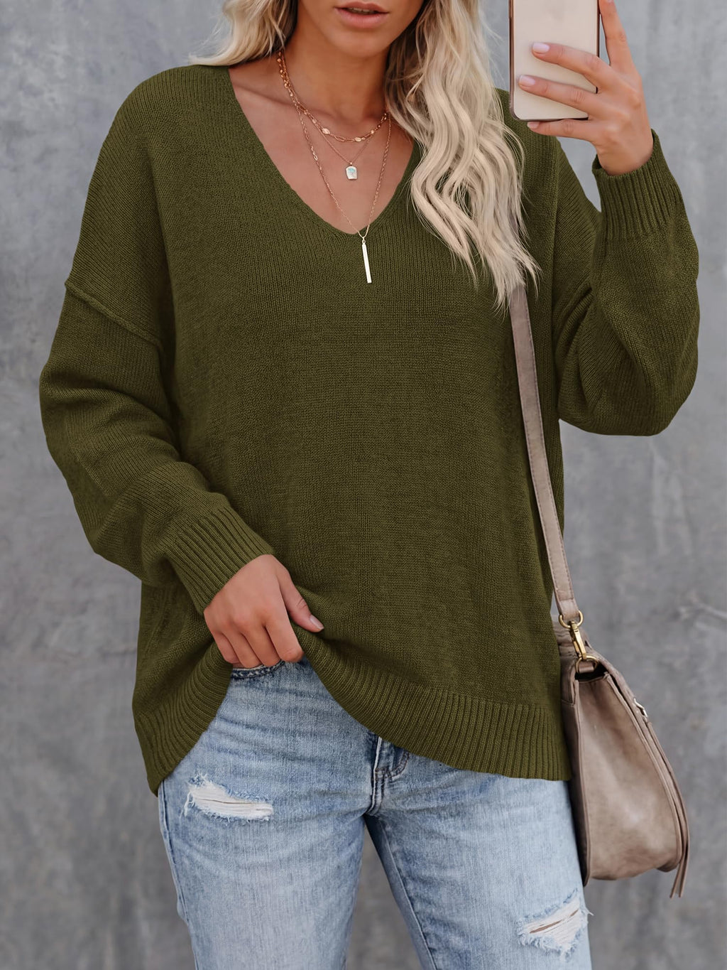 BTFBM Women's Loose Knitted Casual Sweaters | V Neck,Long Sleeve Sweater,Slouchy Pullover Tops,Fall Winter Clothes