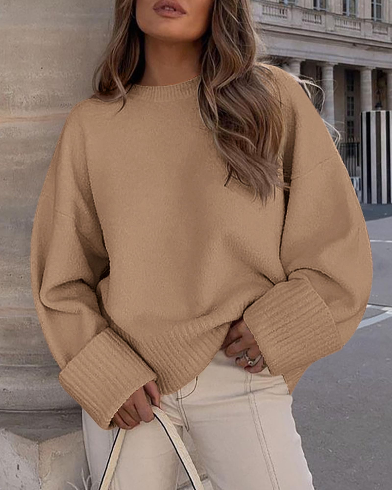 PRETTYGARDEN Women's Fall Oversized Sweaters Casual Crewneck Pullover Long Sleeve Fuzzy Chunky Knit Tops Blouse