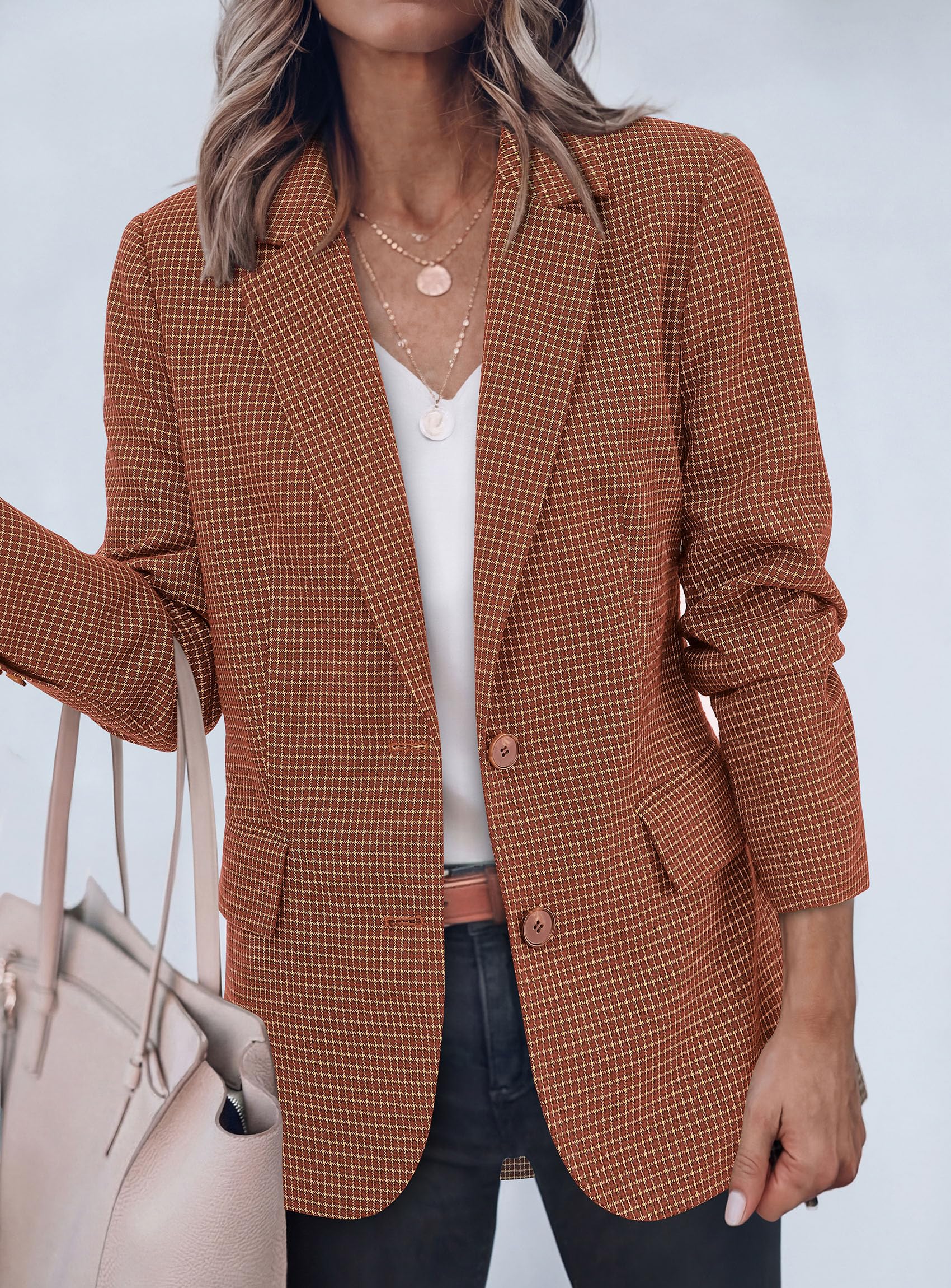 PRETTYGARDEN Fall Blazers for Women Business Casual | Long Sleeve Plaid Houndstooth, Notch Lapel Pockets, Oversized Blazer Outerwear, Trendy Suit Jackets, 2026 Winter Work Outfits