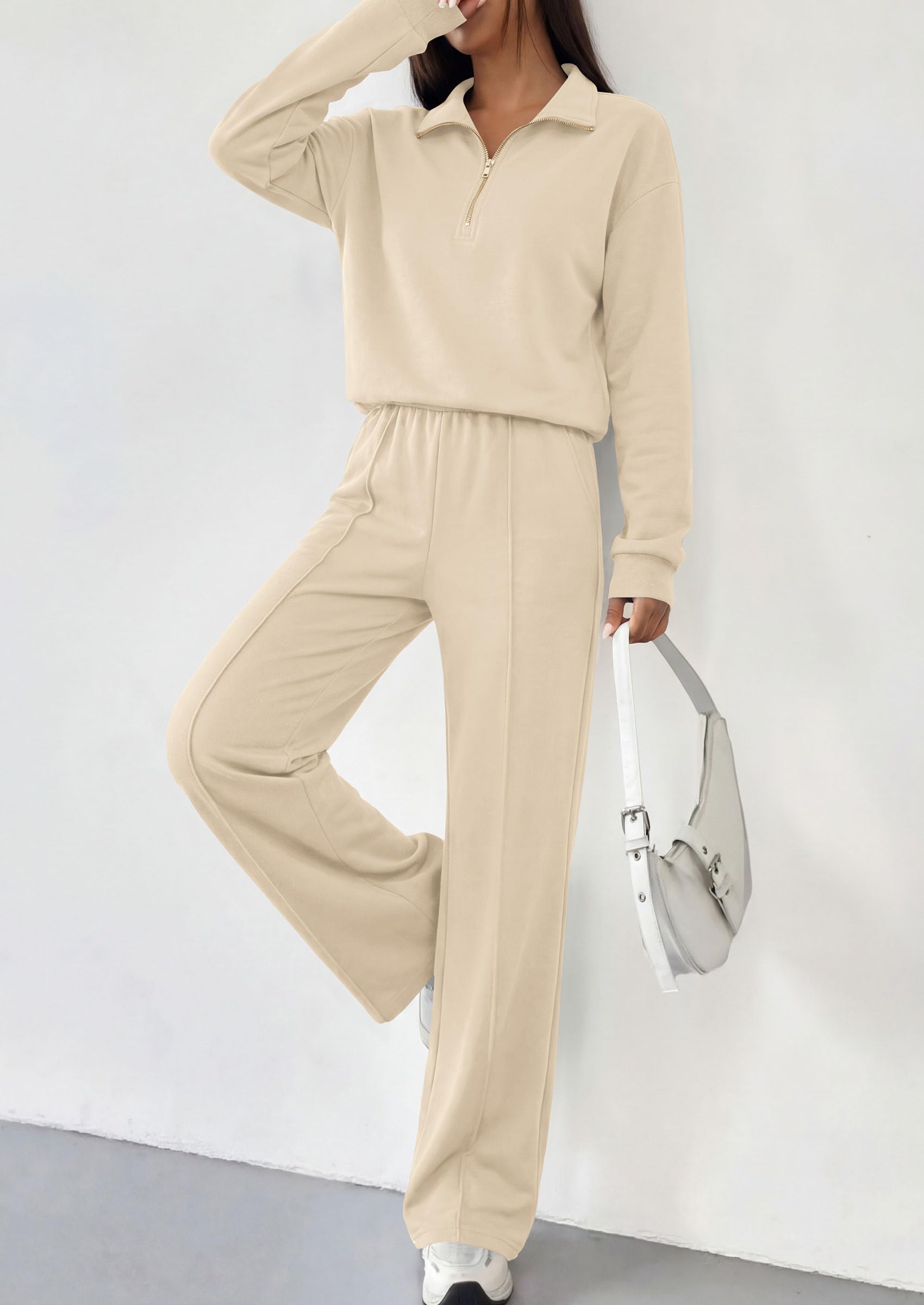 PRETTYGARDEN Women's Lounge Sets 2 Piece Outfits Sweatsuits | Half Zip Pullover Sweatshirts, Wide Leg Pants Pockets, Matching Workout Tracksuits, Airport Travel Resort Wear, Fall Clothes