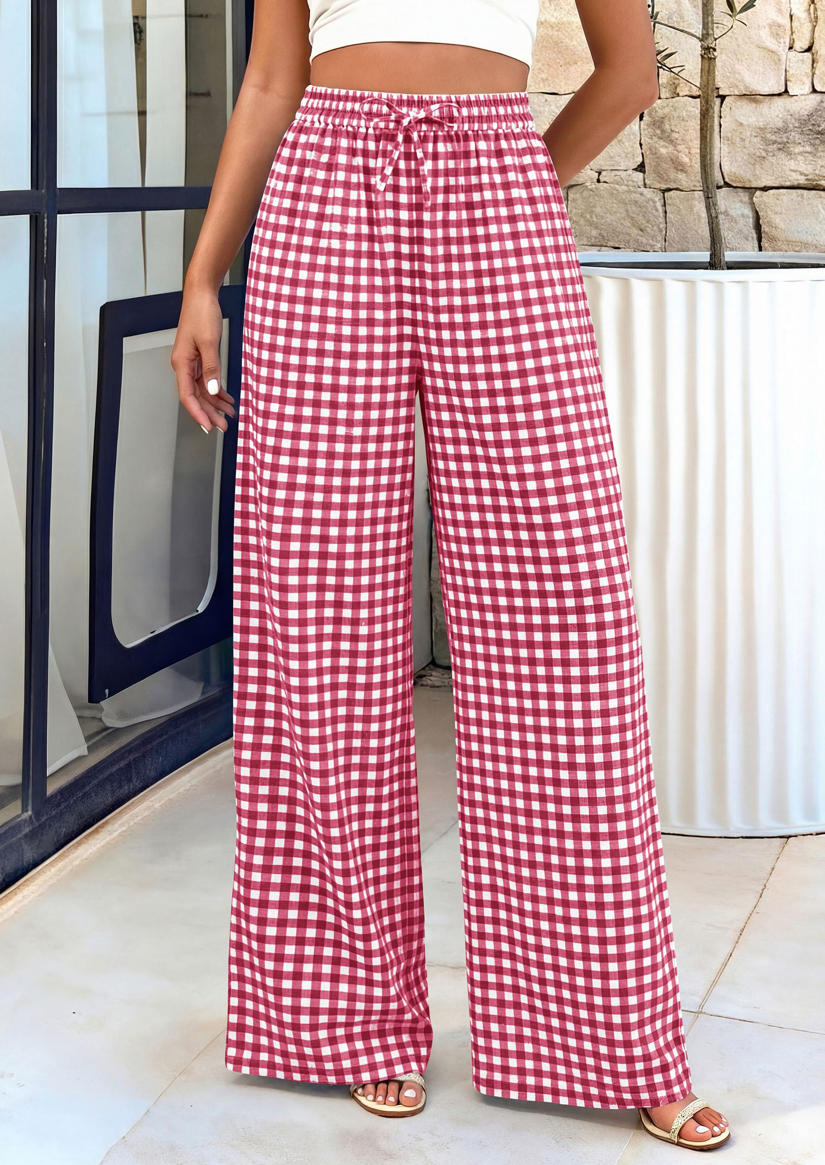 PRETTYGARDEN Women's Wide Leg Gingham Lounge Pants Summer  Casual Plaid Trousers Spring Y2K Clothes Comfy Pajama Bottoms