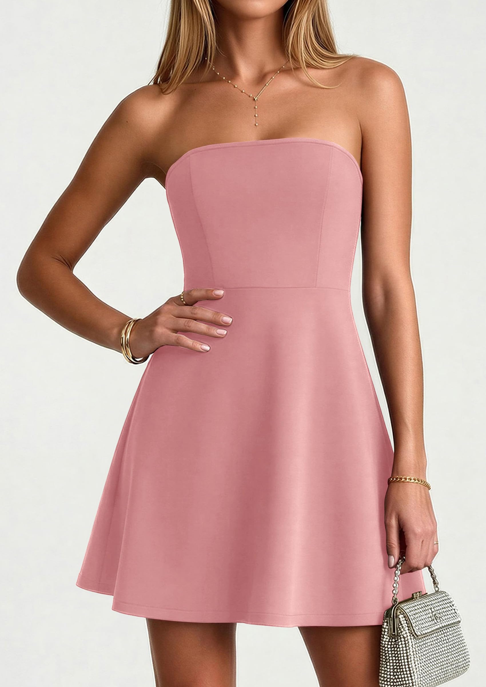 PRETTYGARDEN Women's Strapless Mini Summer Dress  Spring A Line Tube Top Wedding Guest Cocktail Party Short Dresses